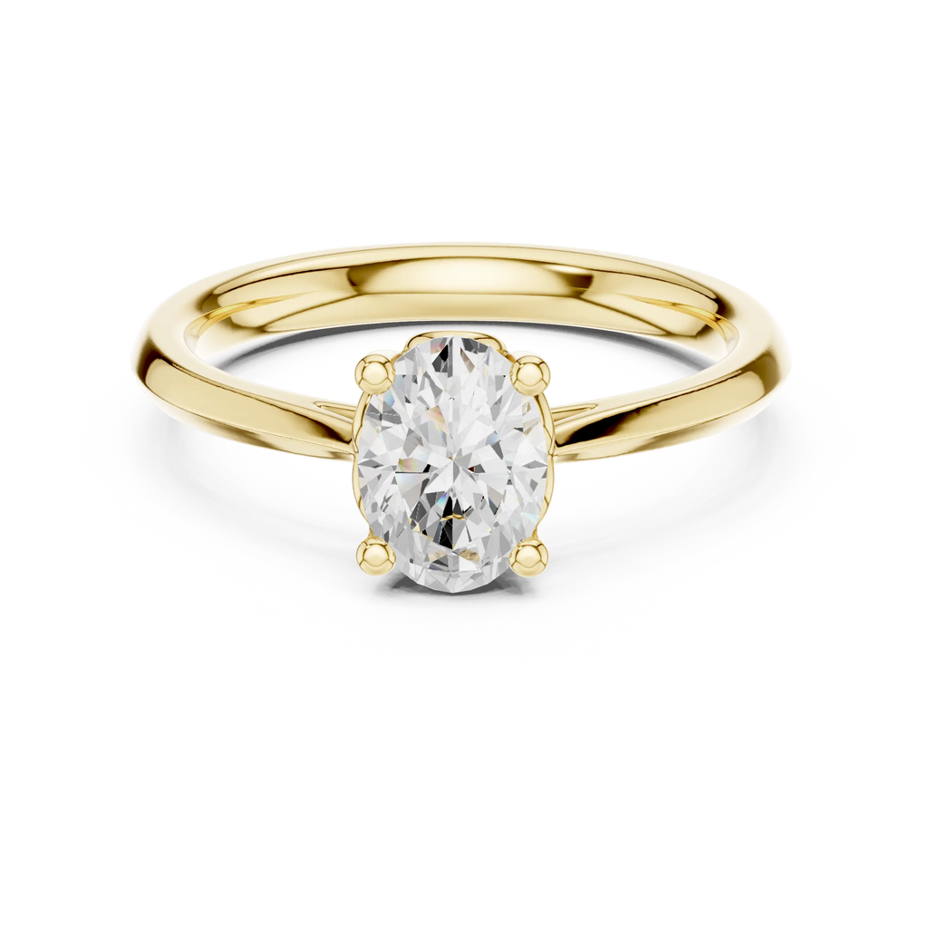 18K Yellow Gold Oval Brilliant Diamond Handcrafted Engagement Ring