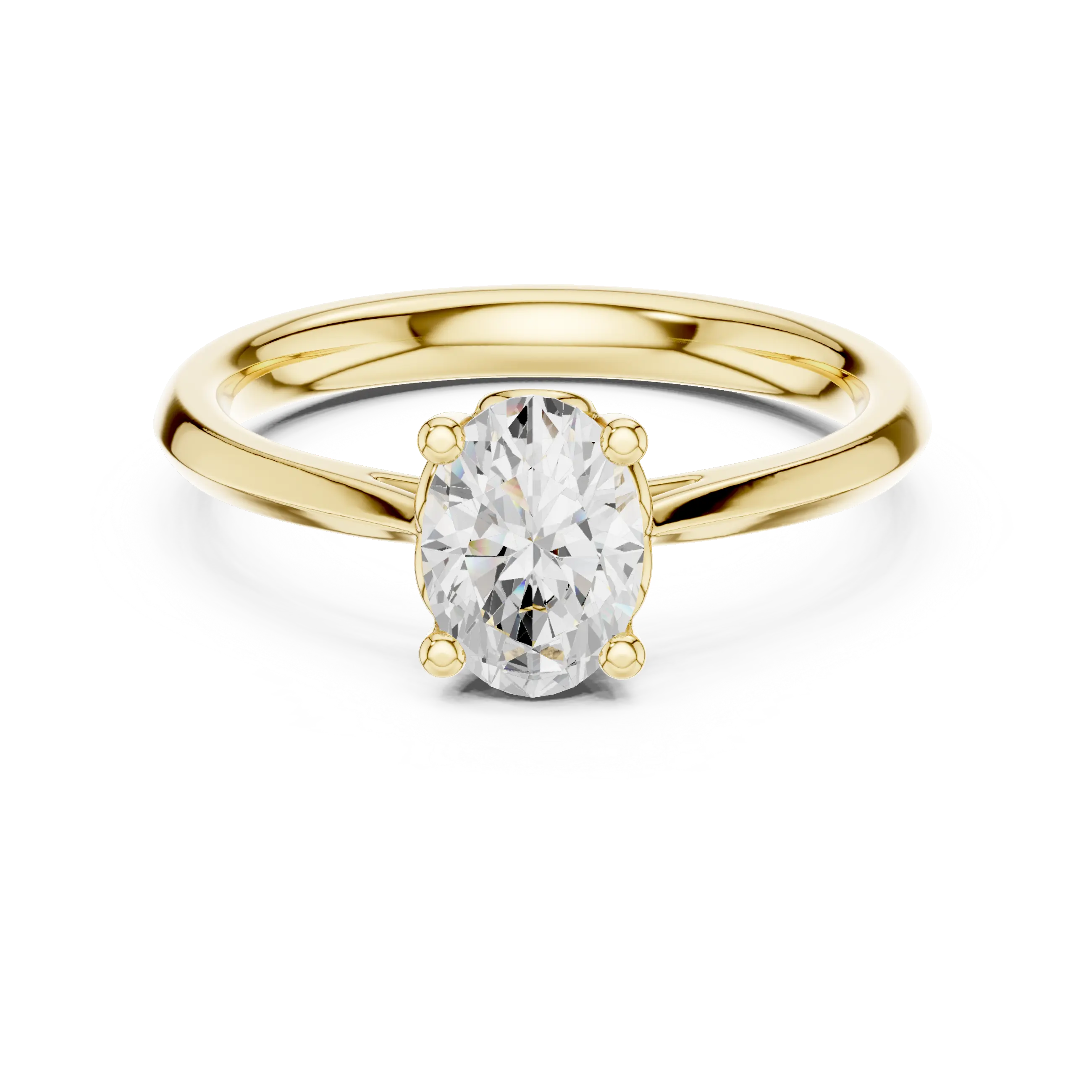 18K Yellow Gold Oval Brilliant Diamond Handcrafted Engagement Ring