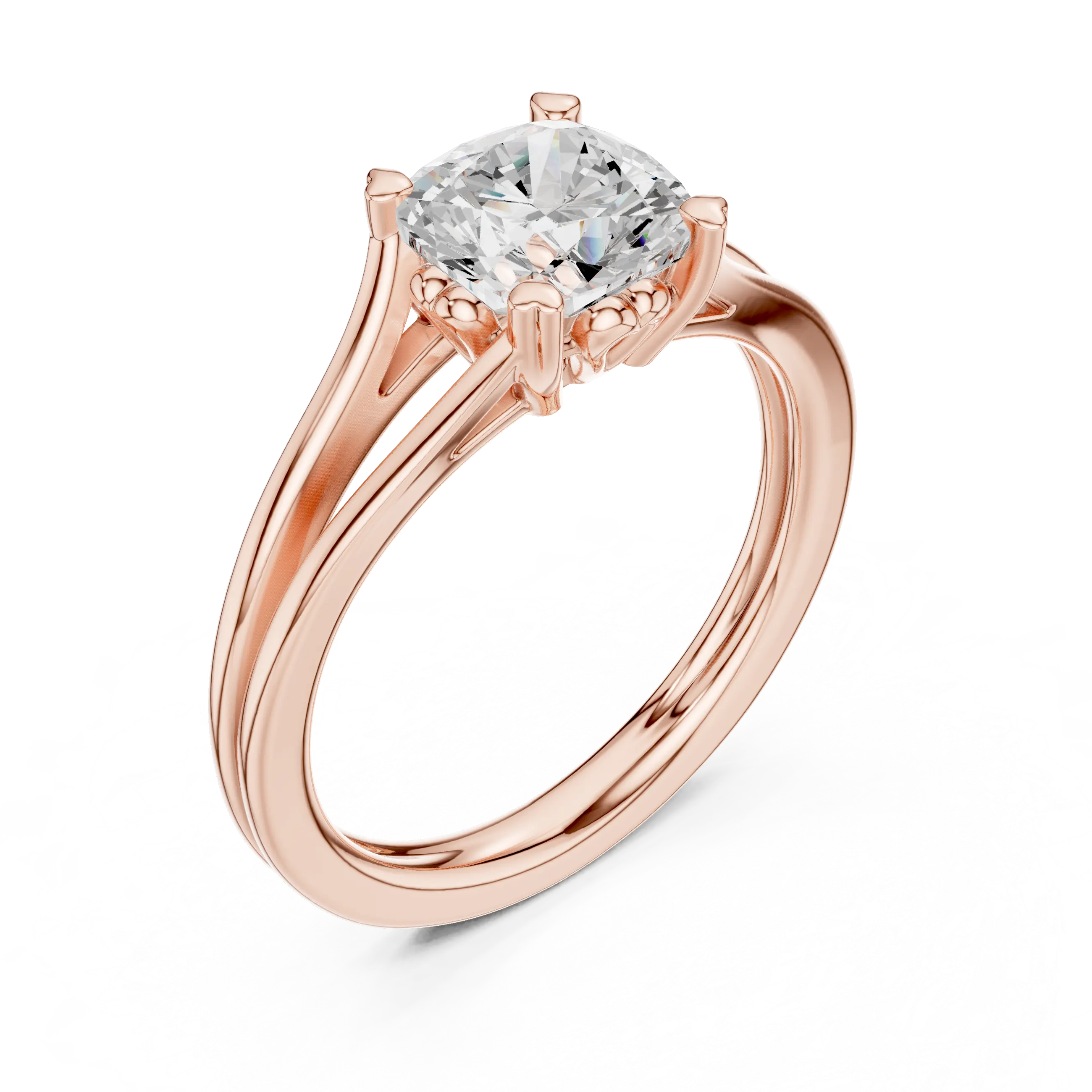 14K White Gold Cushion Cut Split-Shank Solitaire Engagement Ring