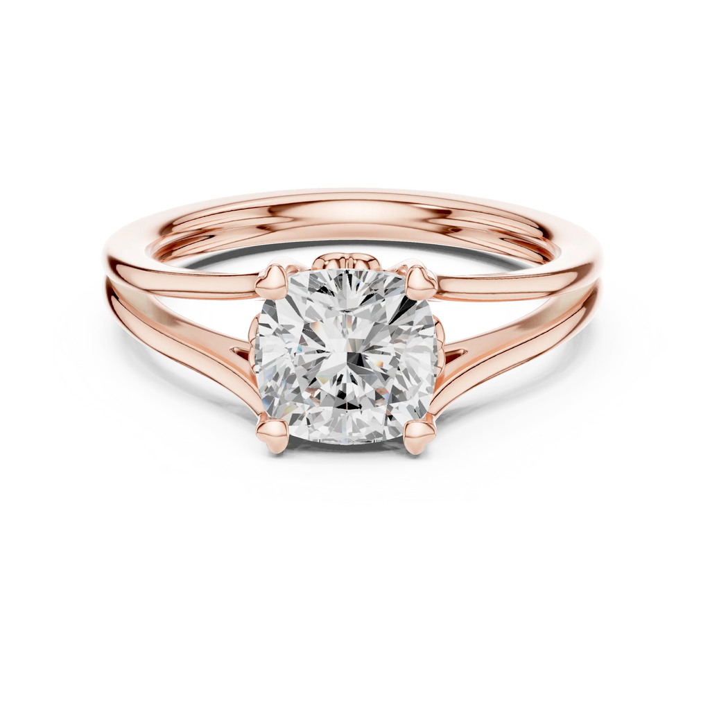 14K White Gold Cushion Cut Split-Shank Solitaire Engagement Ring