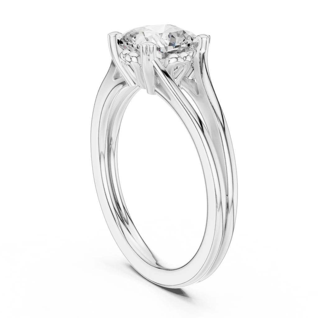 14K White Gold Cushion Cut Split-Shank Solitaire Engagement Ring