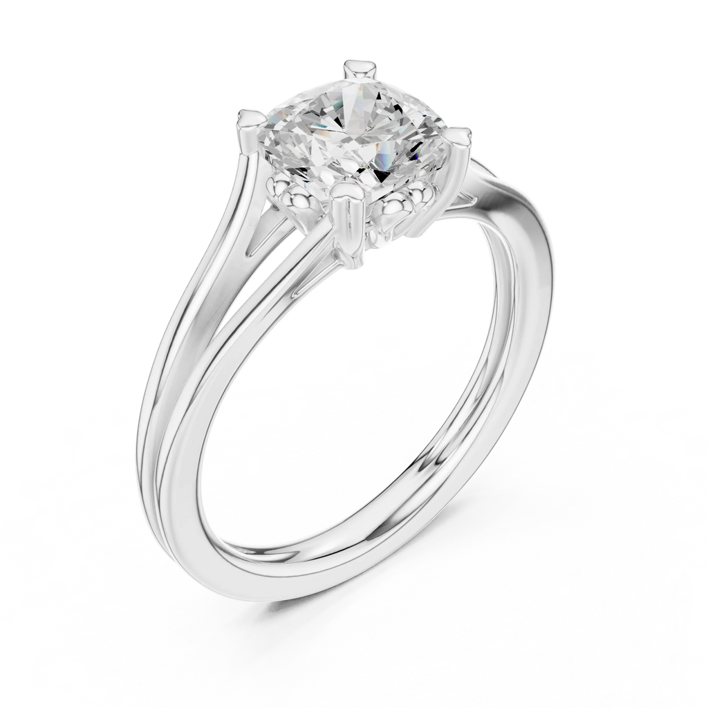 14K White Gold Cushion Cut Split-Shank Solitaire Engagement Ring