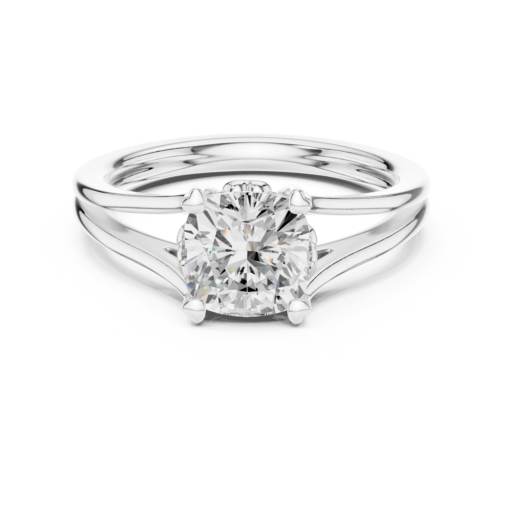14K White Gold Cushion Cut Split-Shank Solitaire Engagement Ring
