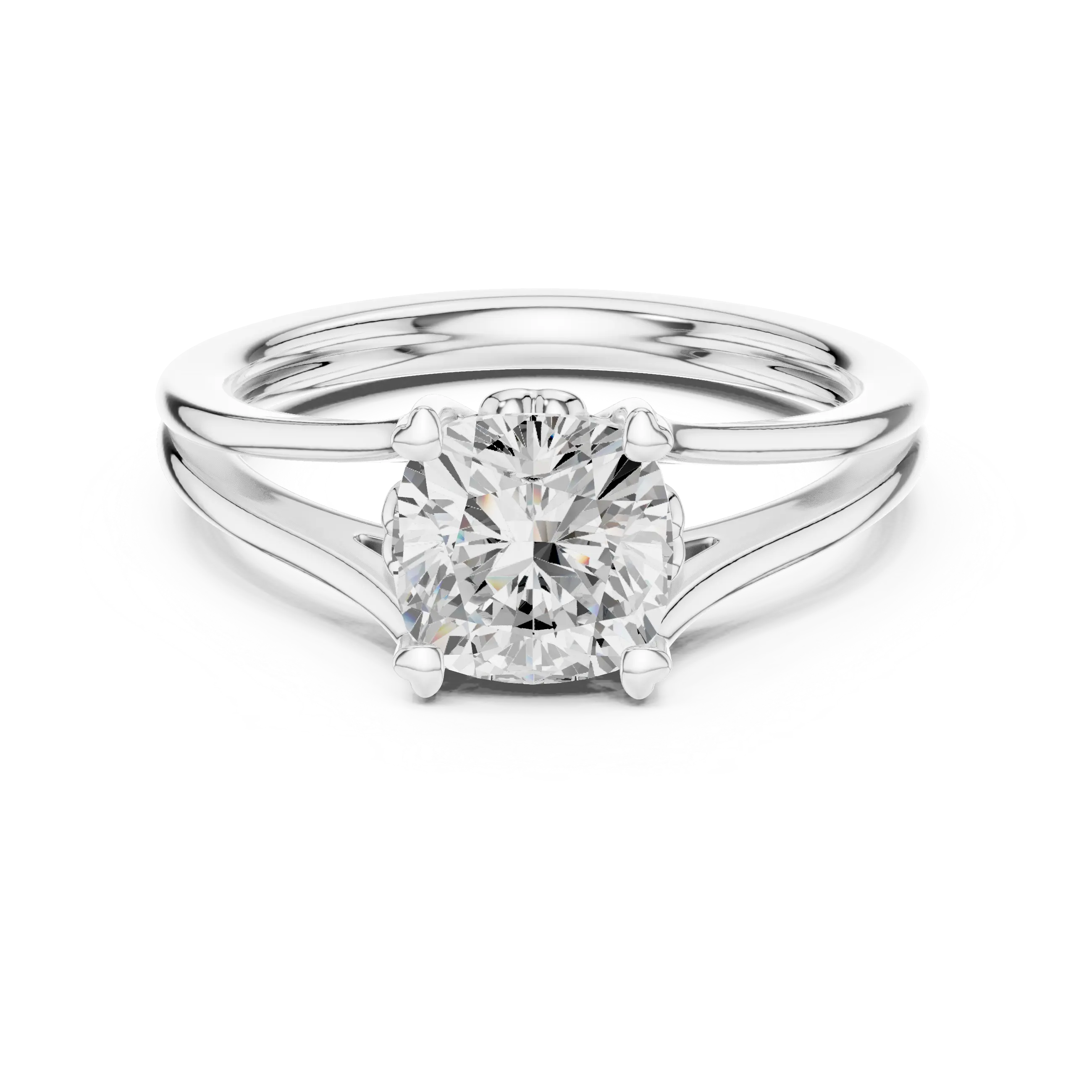 14K White Gold Cushion Cut Split-Shank Solitaire Engagement Ring