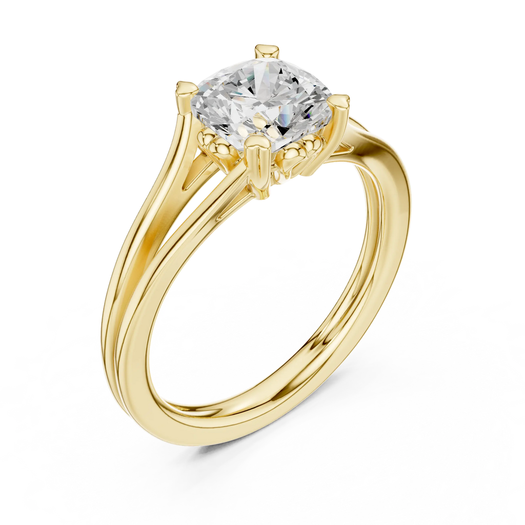 14K White Gold Cushion Cut Split-Shank Solitaire Engagement Ring