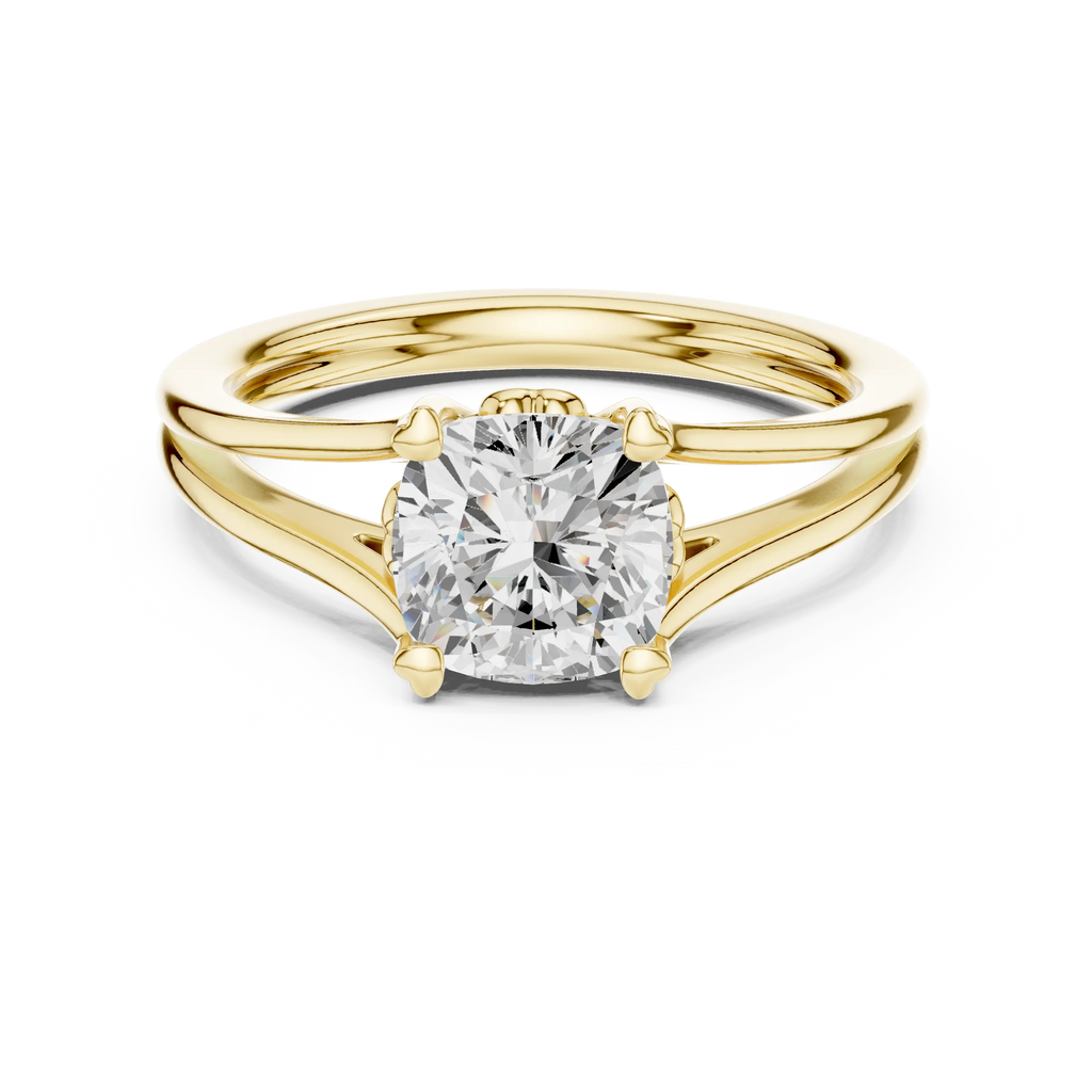 14K White Gold Cushion Cut Split-Shank Solitaire Engagement Ring