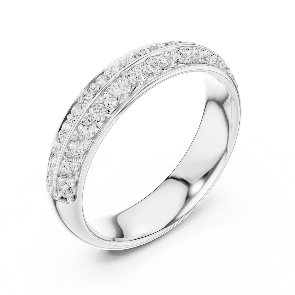 10K White Gold Round Brilliant Diamond Wedding Pave Band