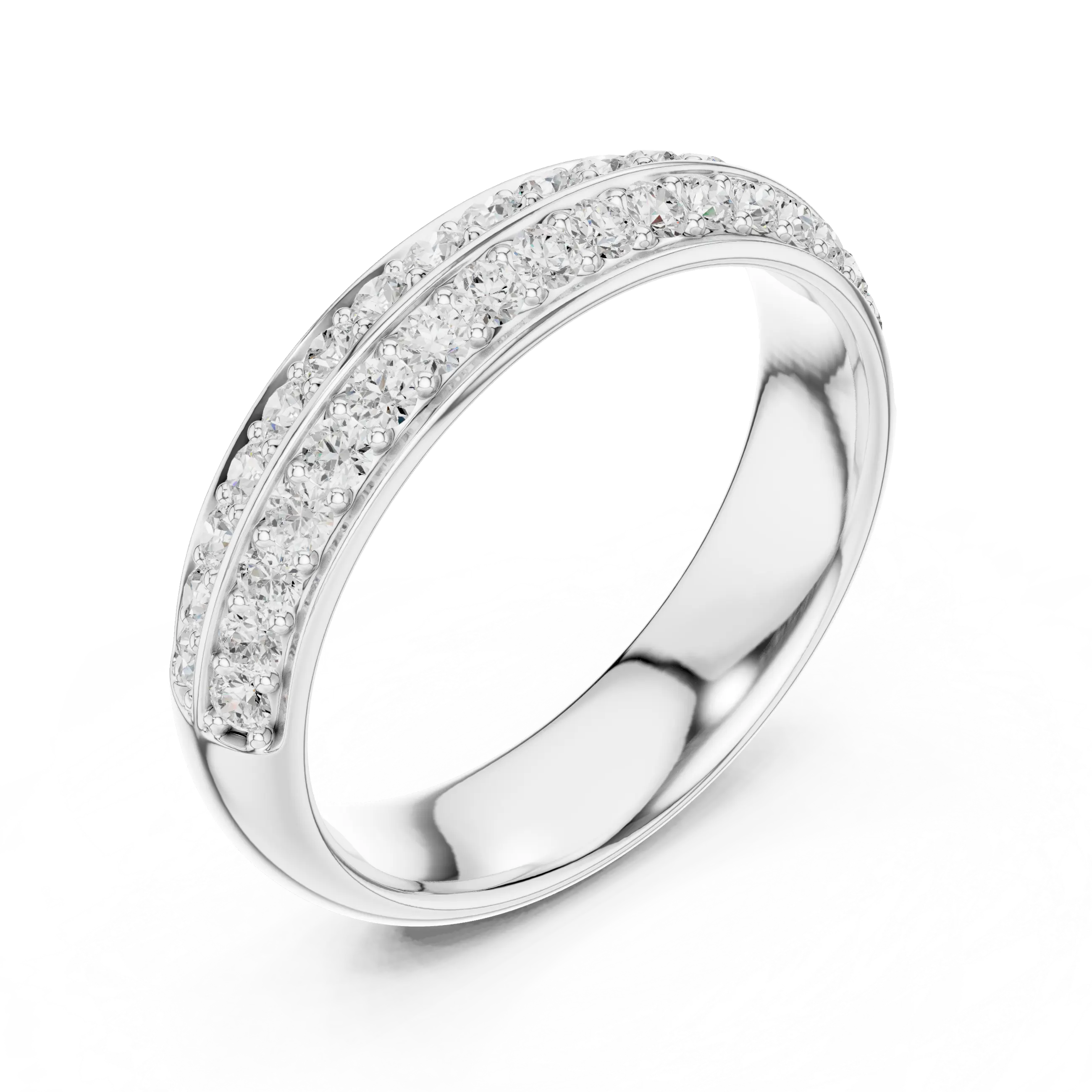 10K White Gold Round Brilliant Diamond Wedding Pave Band