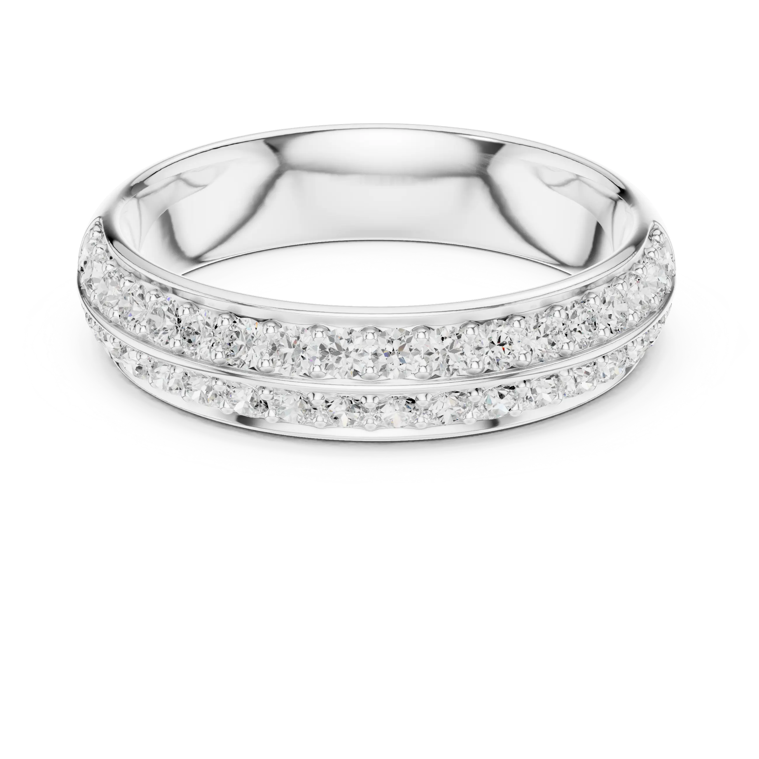 10K White Gold Round Brilliant Diamond Wedding Pave Band