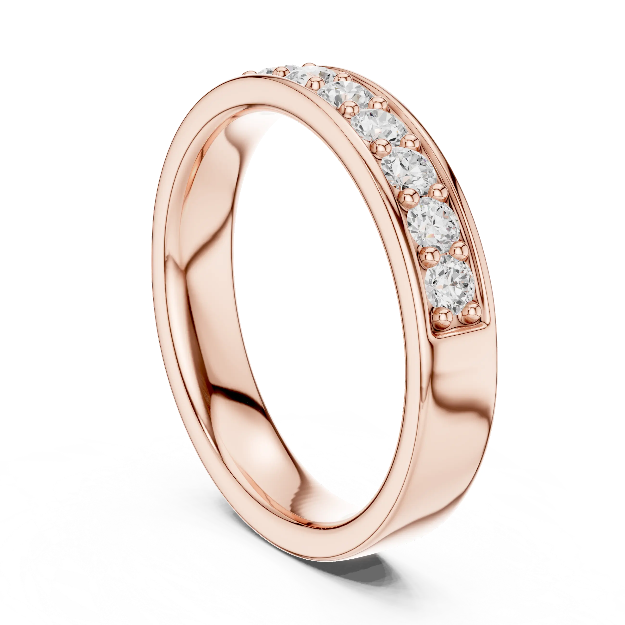 14K Rose Gold Single-Row Round Brilliant Diamond Shared Prong Band