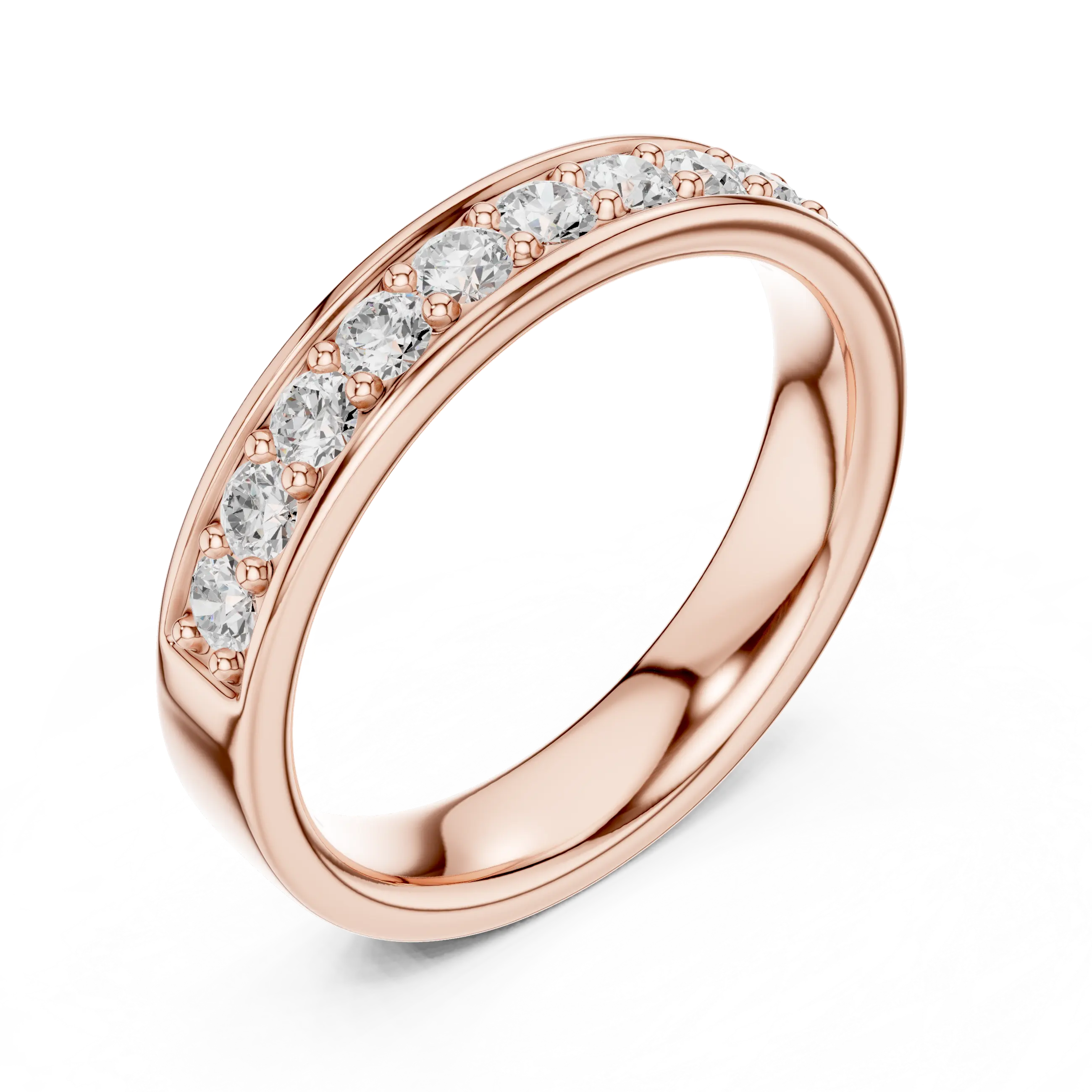 14K Rose Gold Single-Row Round Brilliant Diamond Shared Prong Band