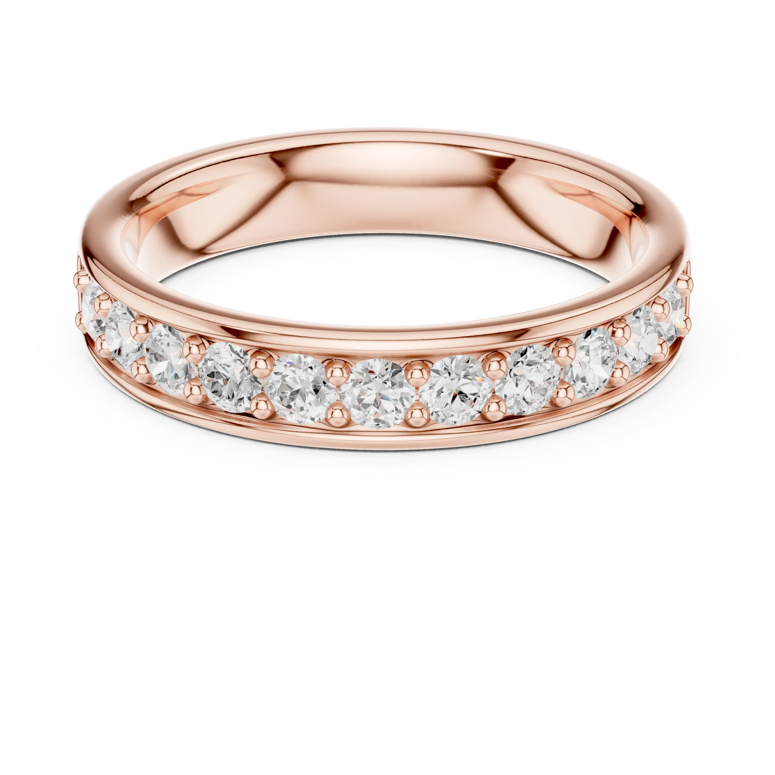 14K Rose Gold Single-Row Round Brilliant Diamond Shared Prong Band