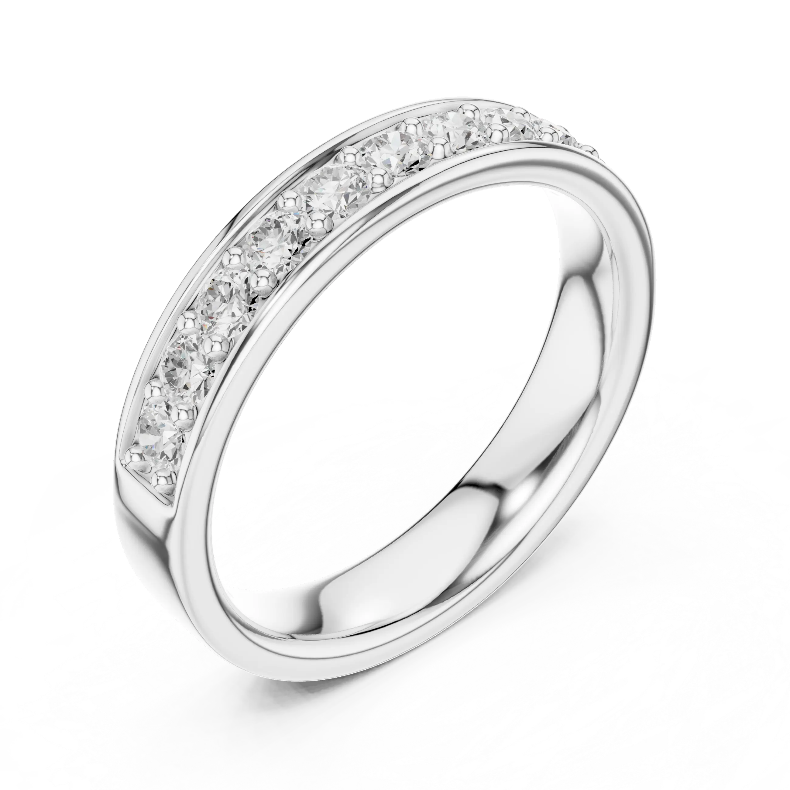 14K Rose Gold Single-Row Round Brilliant Diamond Shared Prong Band