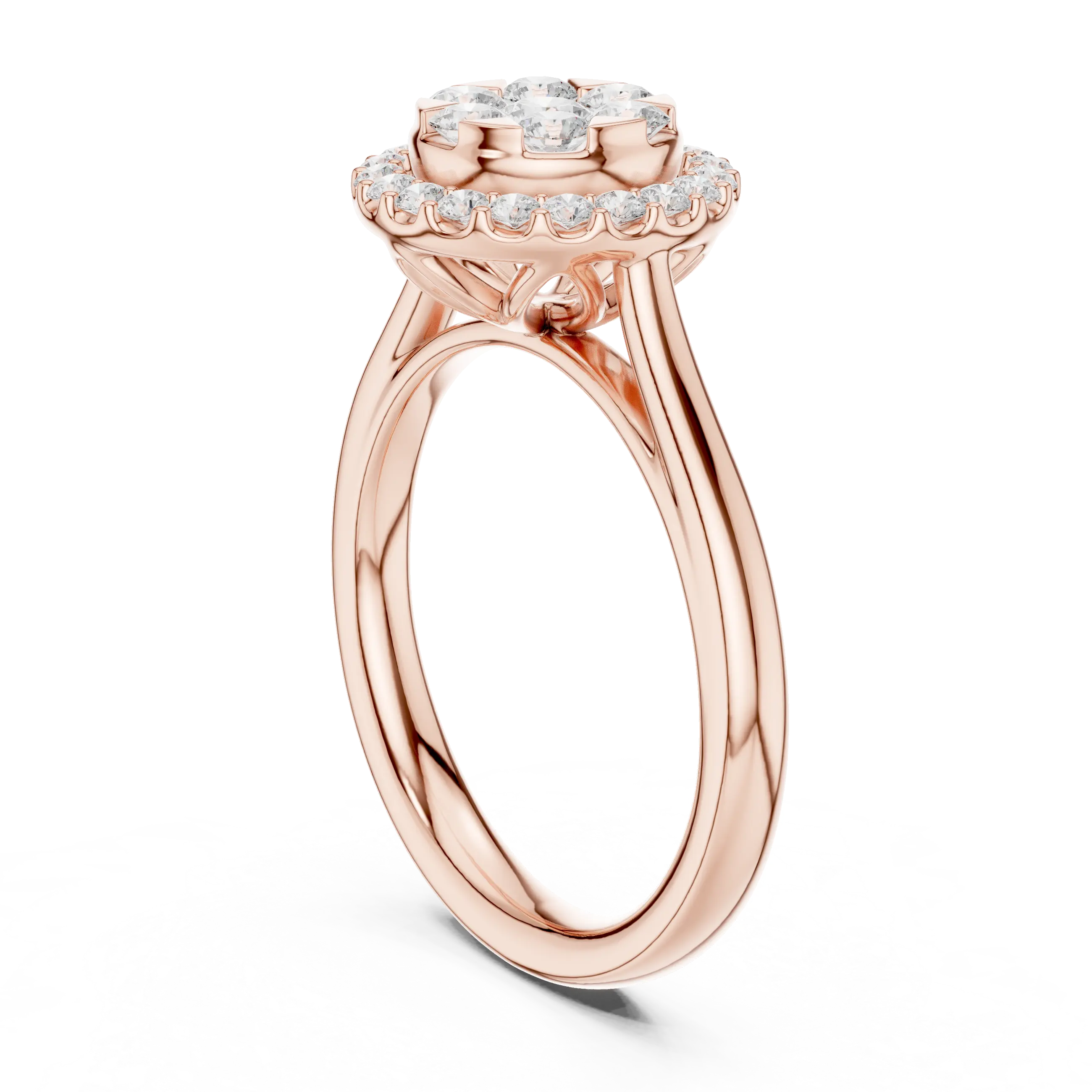 18K White Gold Round Brilliant Cluster Diamond Engagement Ring