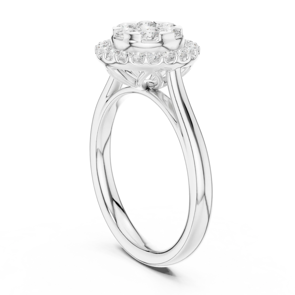 18K White Gold Round Brilliant Cluster Diamond Engagement Ring