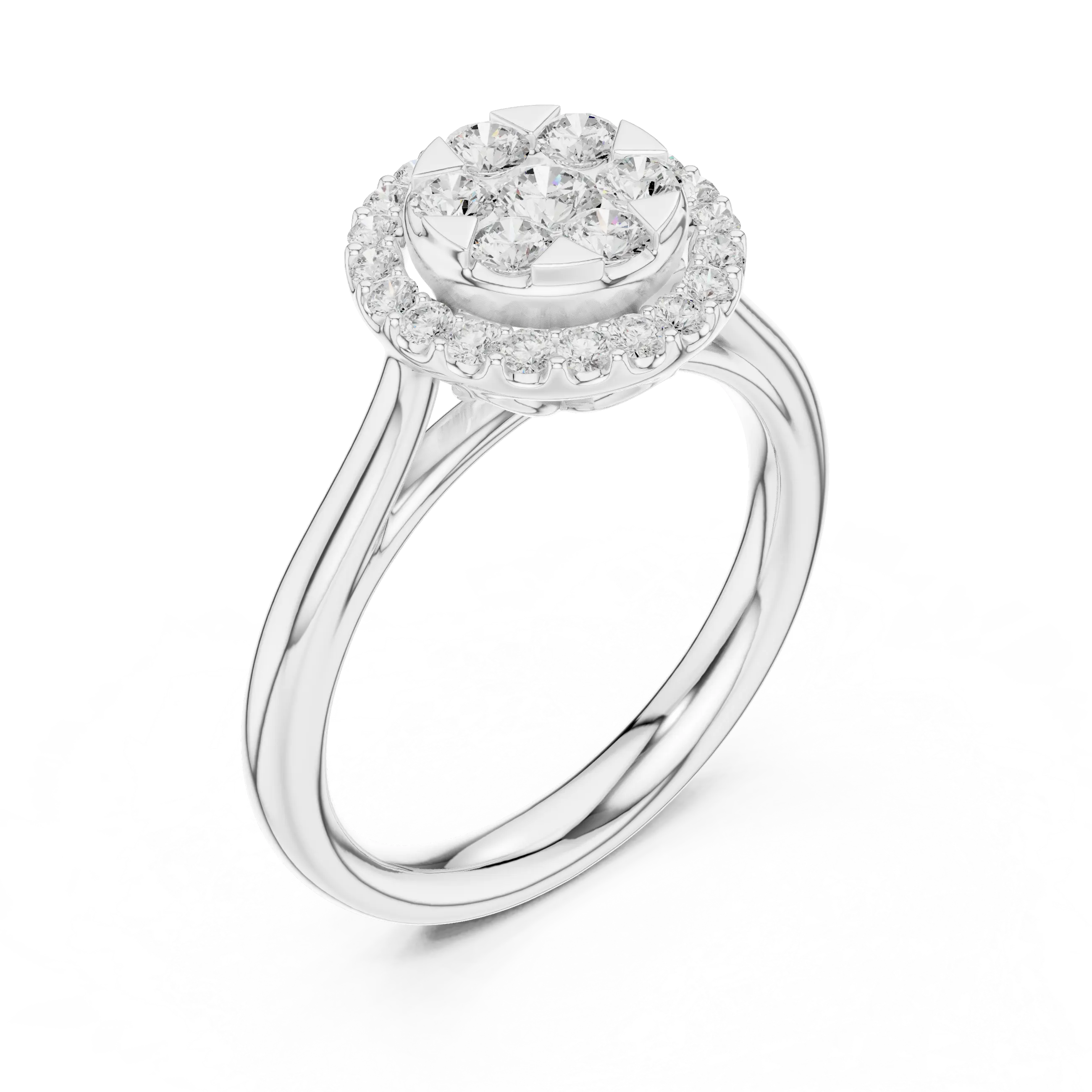 18K White Gold Round Brilliant Cluster Diamond Engagement Ring