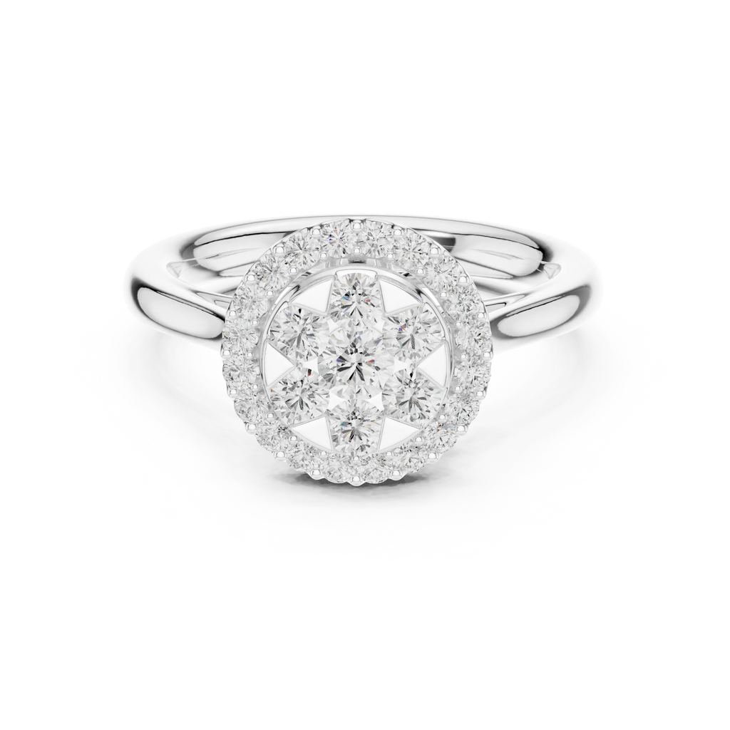 18K White Gold Round Brilliant Cluster Diamond Engagement Ring