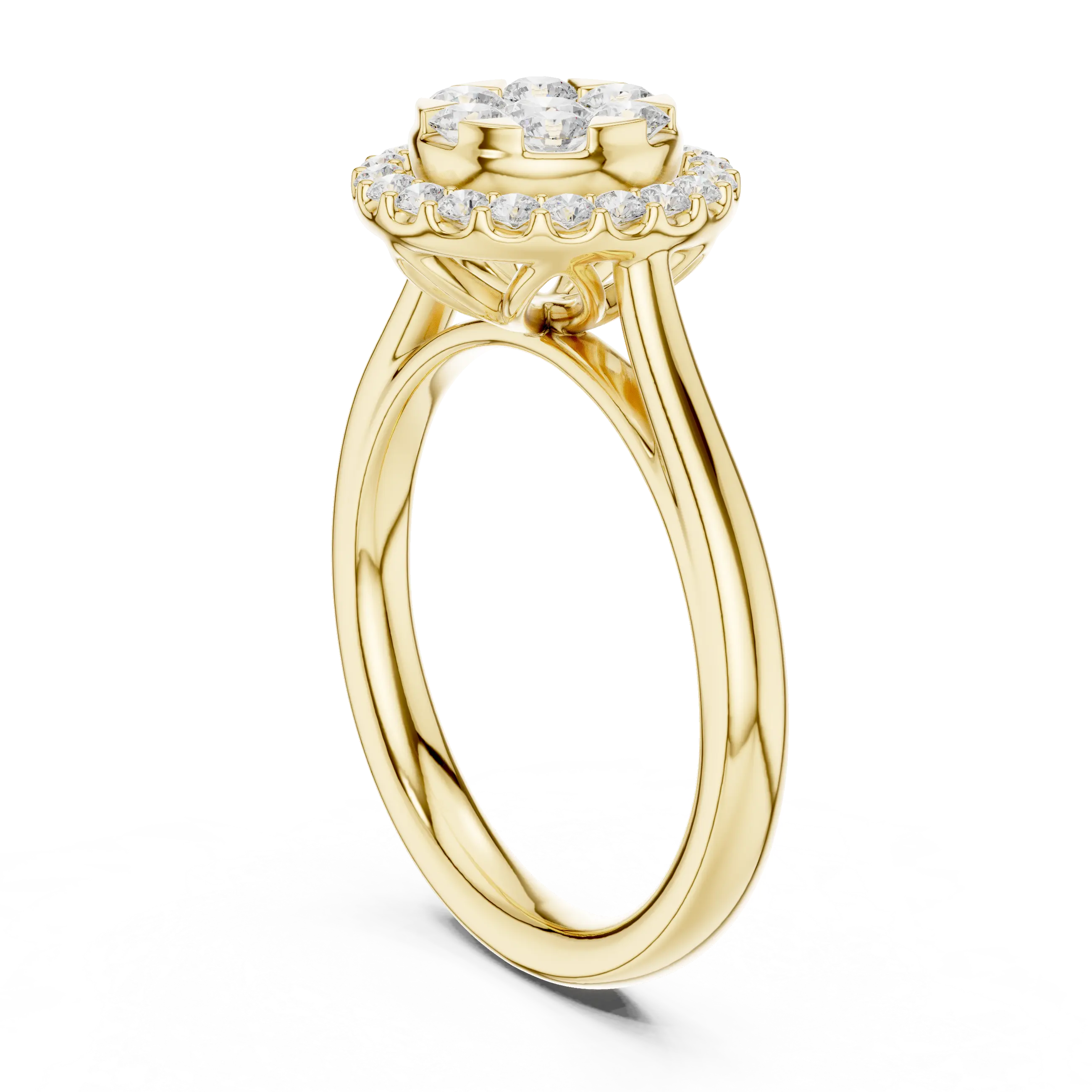 18K White Gold Round Brilliant Cluster Diamond Engagement Ring