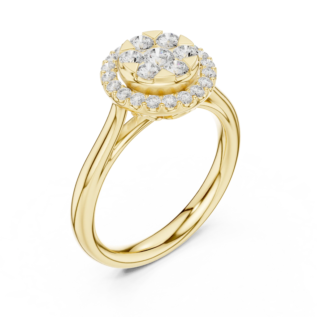 18K White Gold Round Brilliant Cluster Diamond Engagement Ring