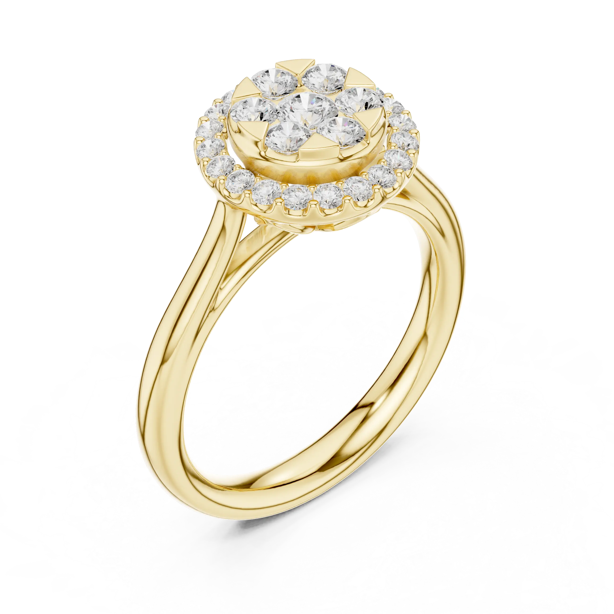 18K White Gold Round Brilliant Cluster Diamond Engagement Ring