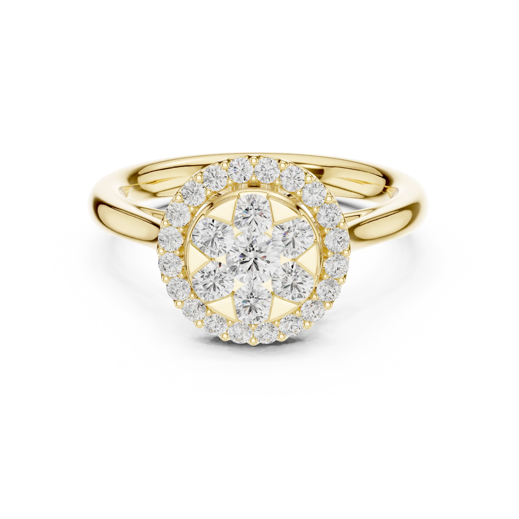 18K White Gold Round Brilliant Cluster Diamond Engagement Ring
