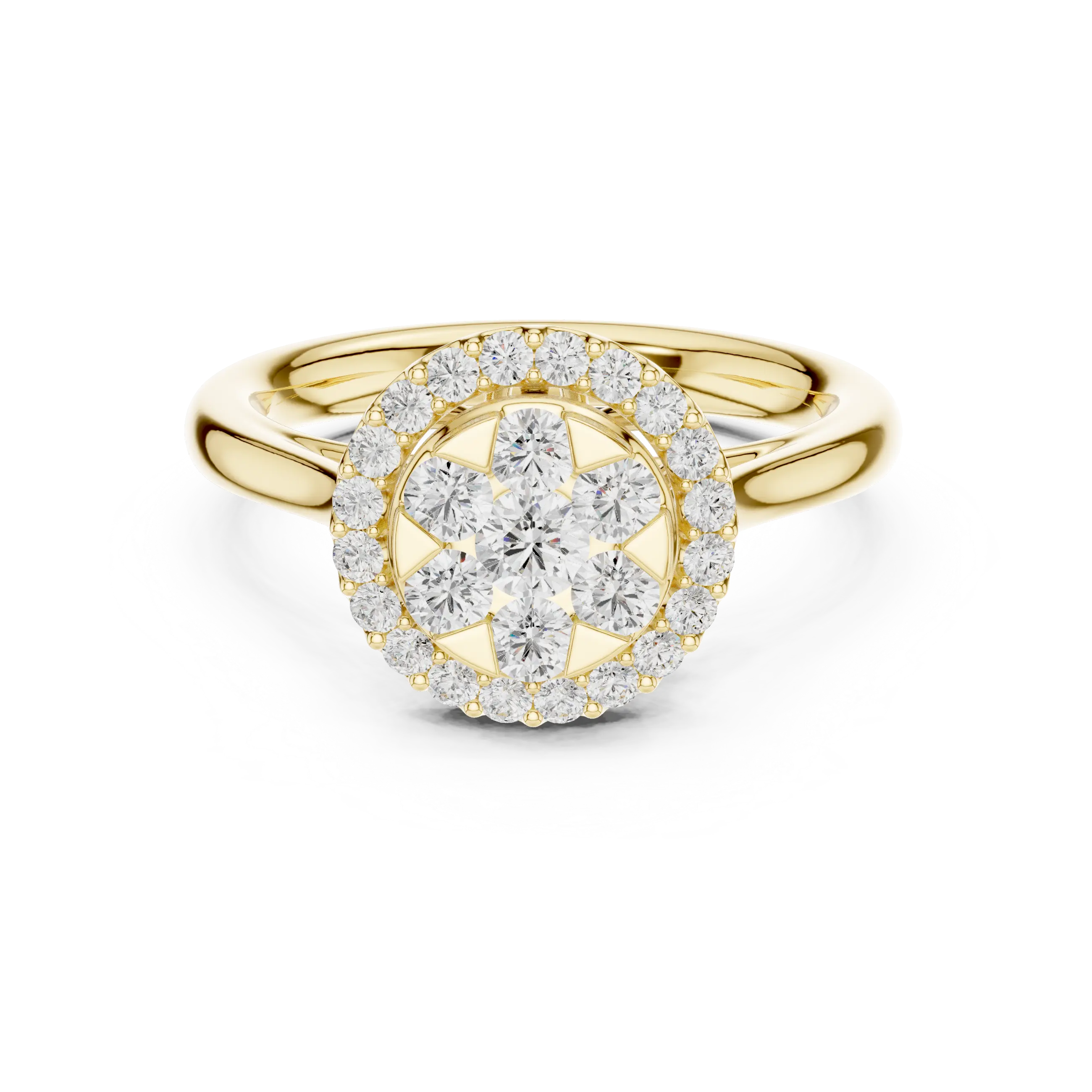 18K White Gold Round Brilliant Cluster Diamond Engagement Ring