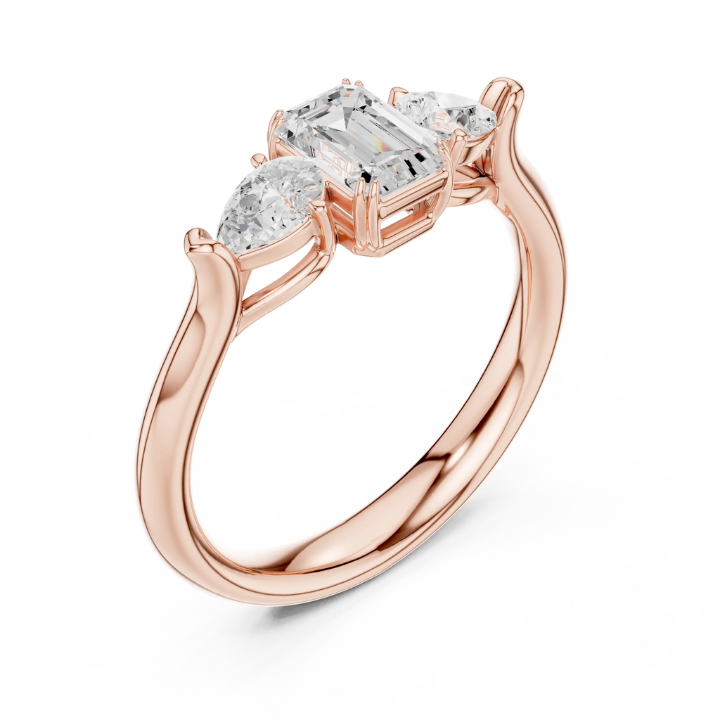 14K Yellow Gold Emerald & Pear Three-Stone Engagement Ring