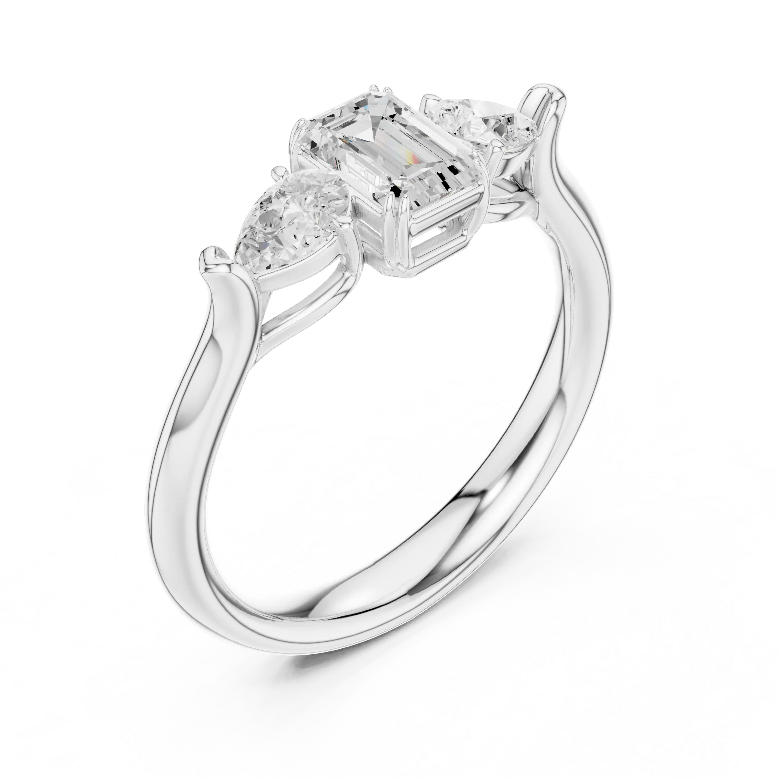 14K Yellow Gold Emerald & Pear Three-Stone Engagement Ring