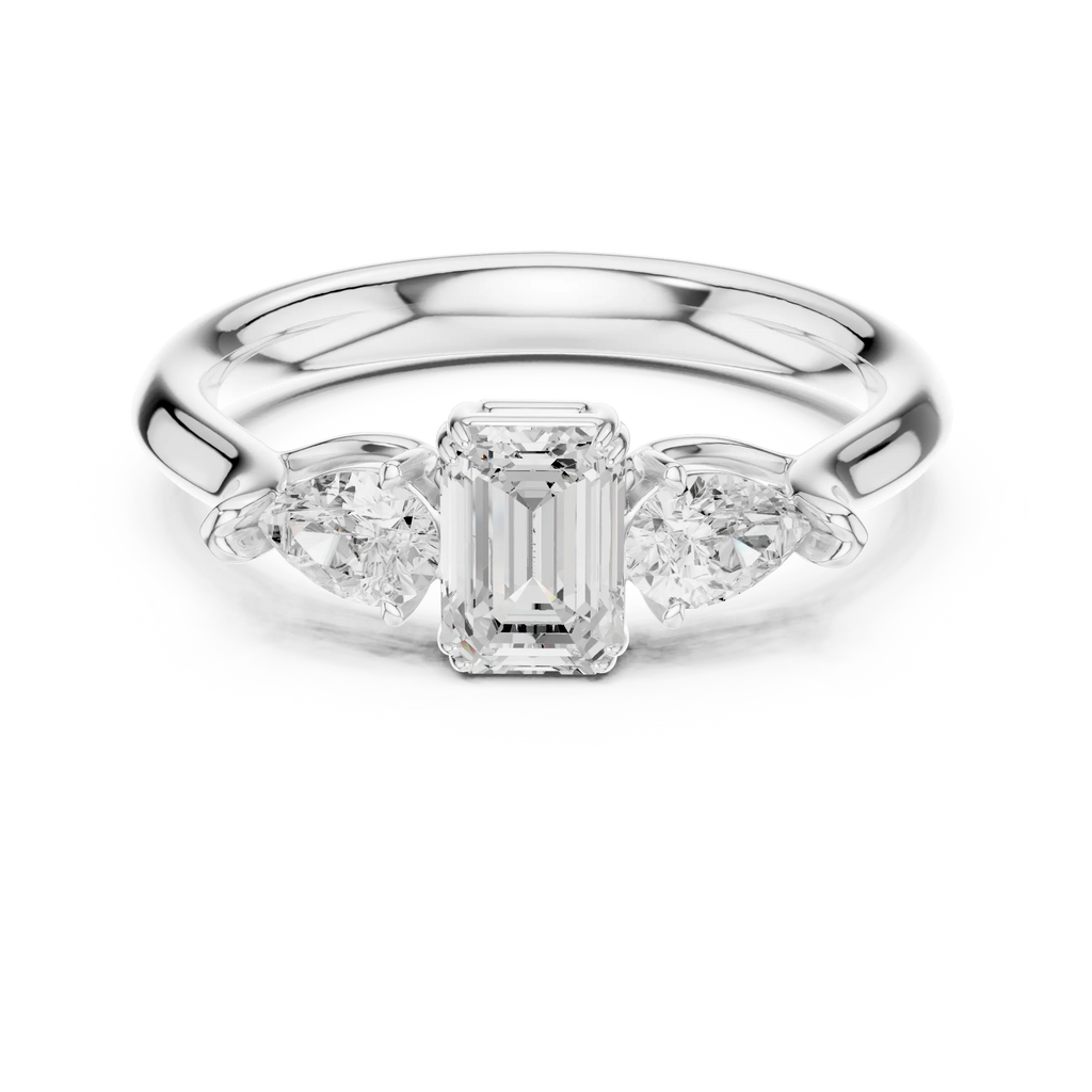 14K Yellow Gold Emerald & Pear Three-Stone Engagement Ring