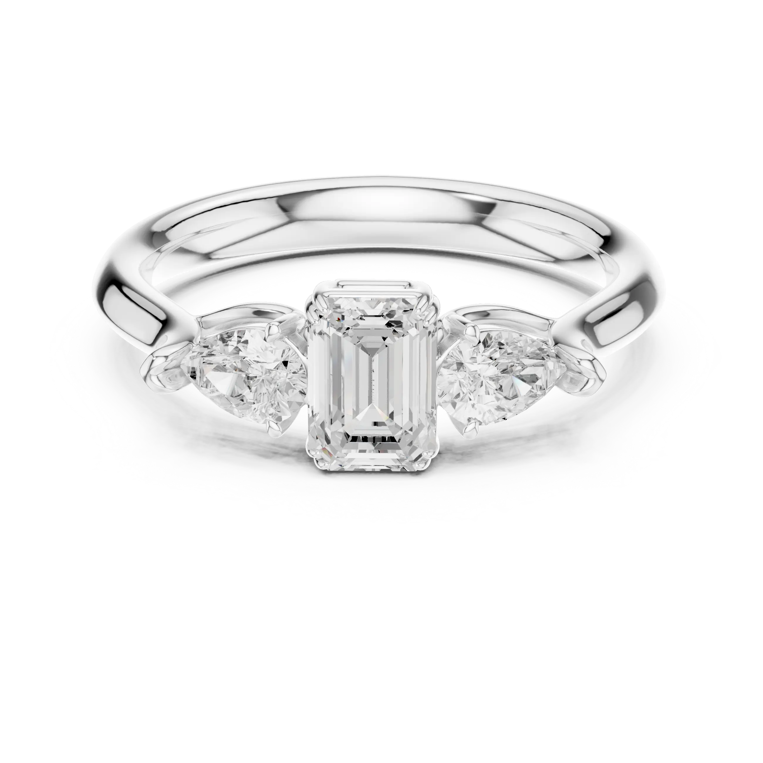 14K Yellow Gold Emerald & Pear Three-Stone Engagement Ring