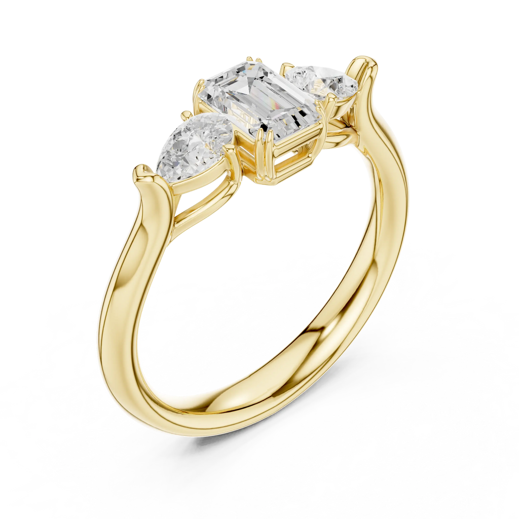 14K Yellow Gold Emerald & Pear Three-Stone Engagement Ring