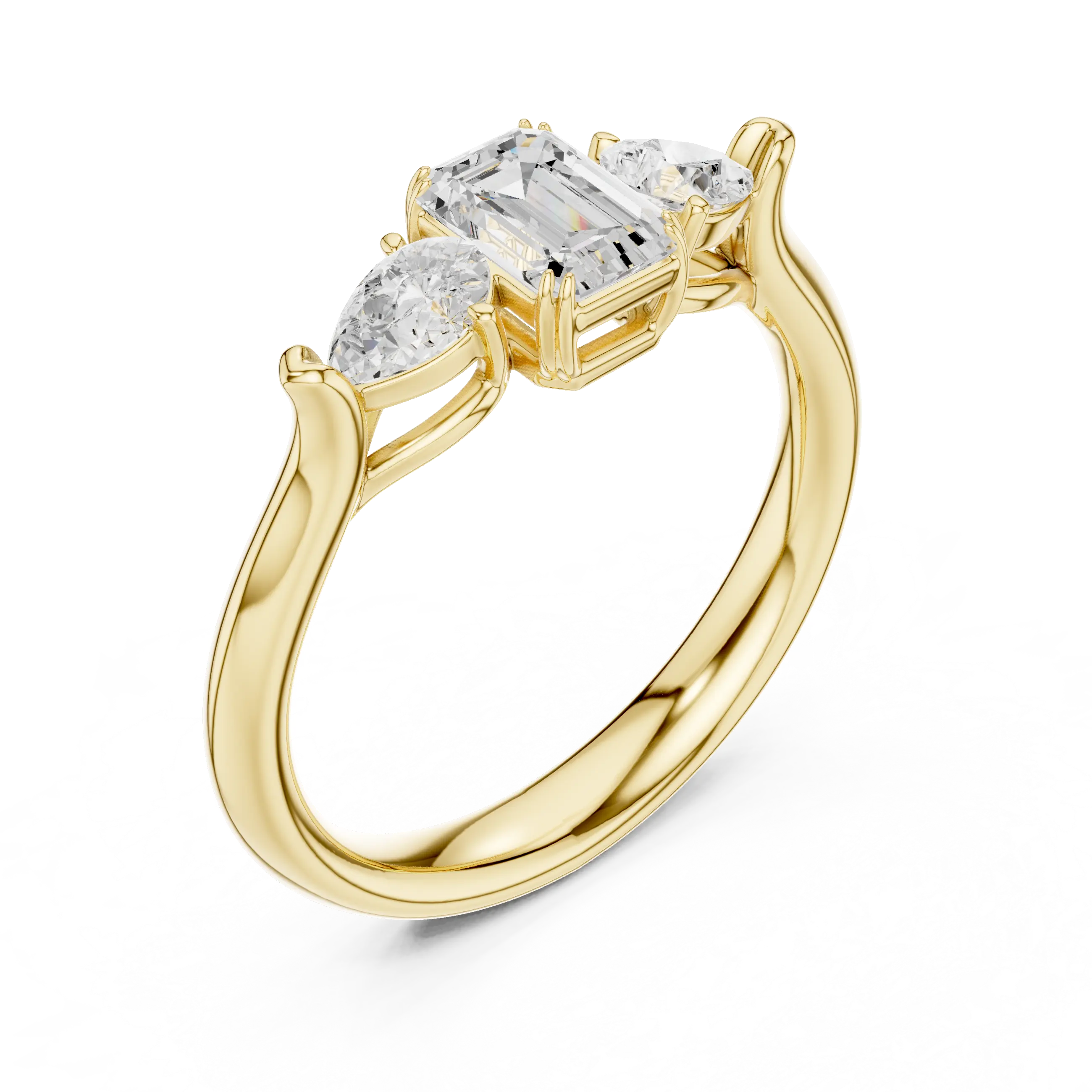 14K Yellow Gold Emerald & Pear Three-Stone Engagement Ring