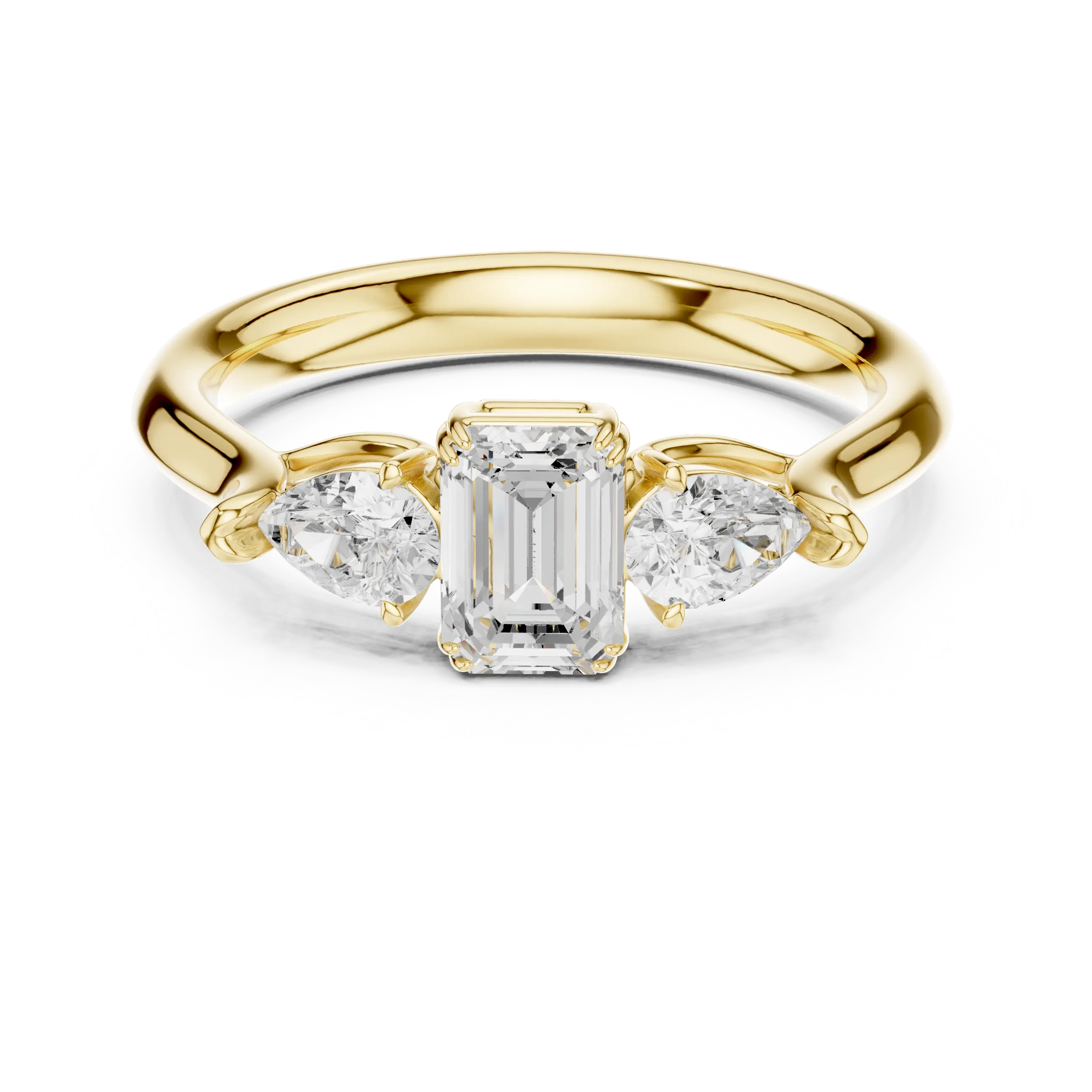 14K Yellow Gold Emerald & Pear Three-Stone Engagement Ring