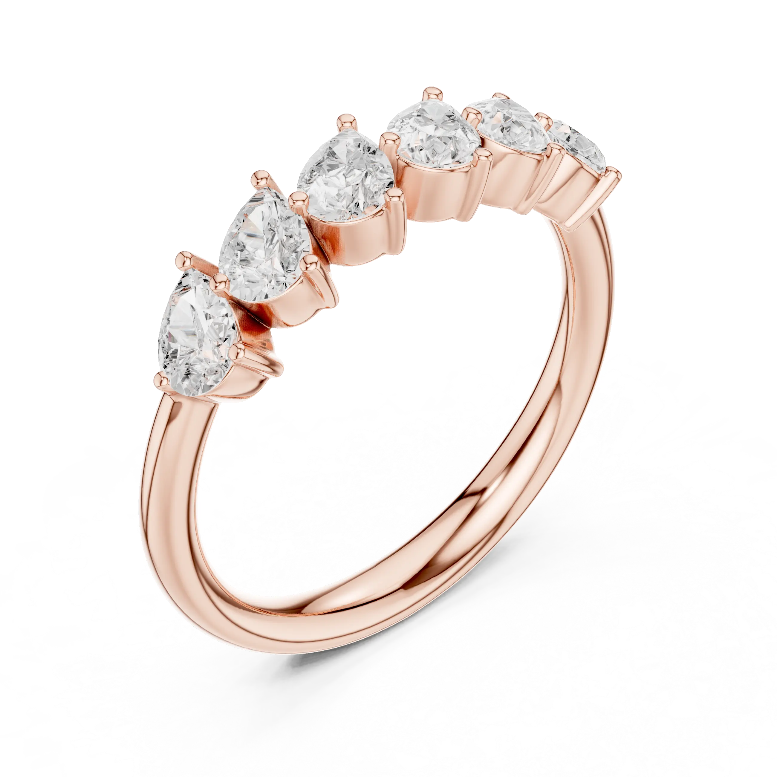 18K White Gold Five-Stone Pear Cut Diamond Wedding Band