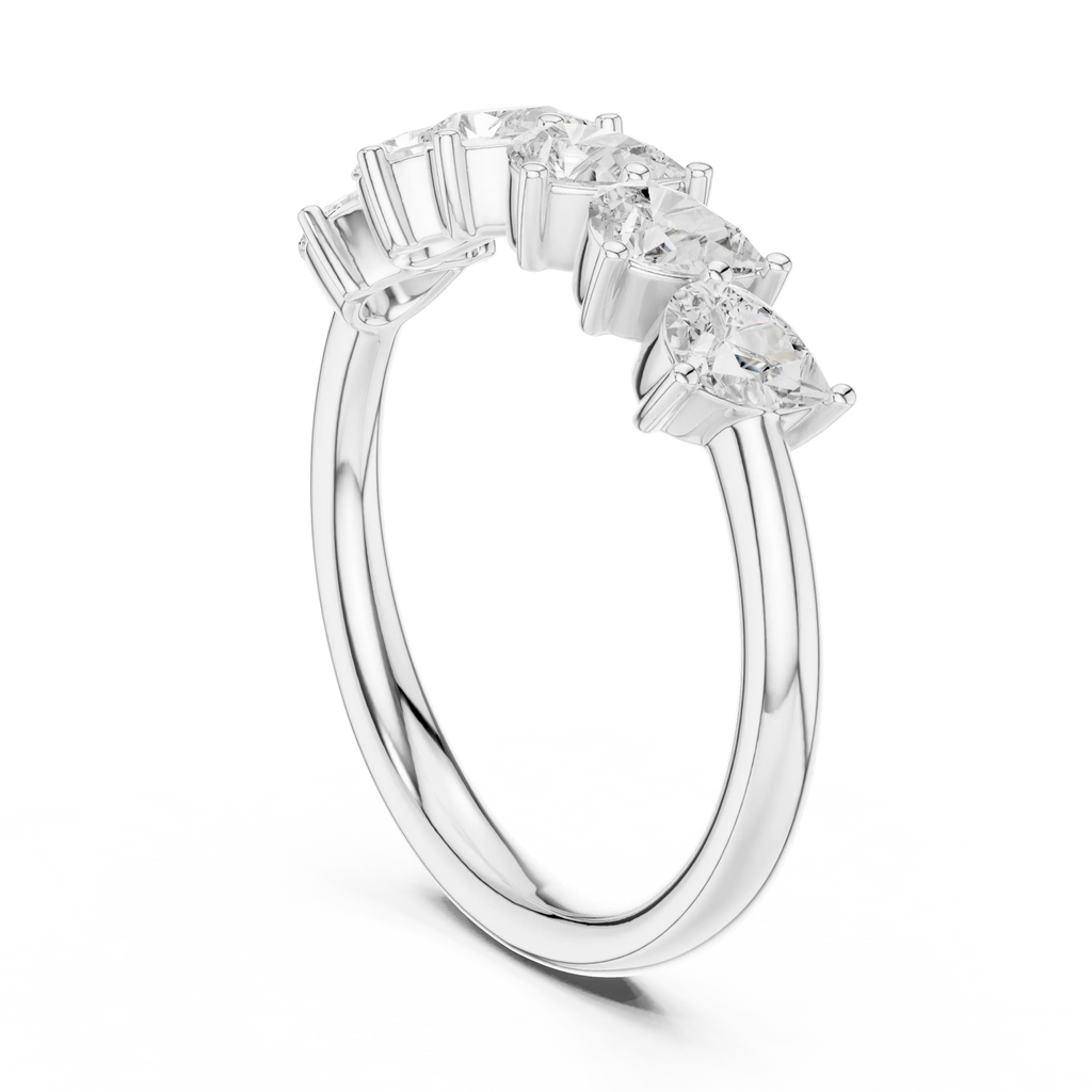 18K White Gold Five-Stone Pear Cut Diamond Wedding Band