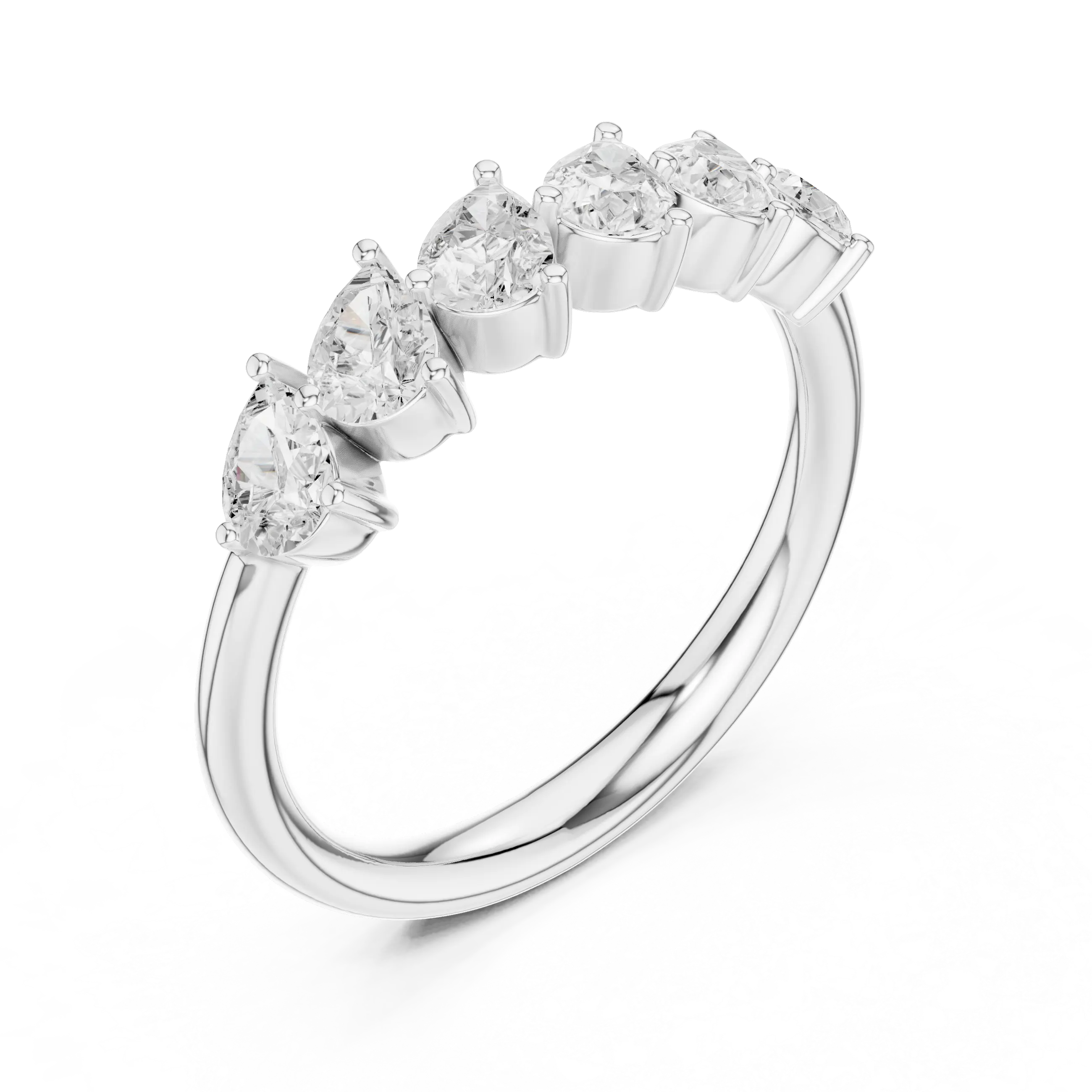 18K White Gold Five-Stone Pear Cut Diamond Wedding Band