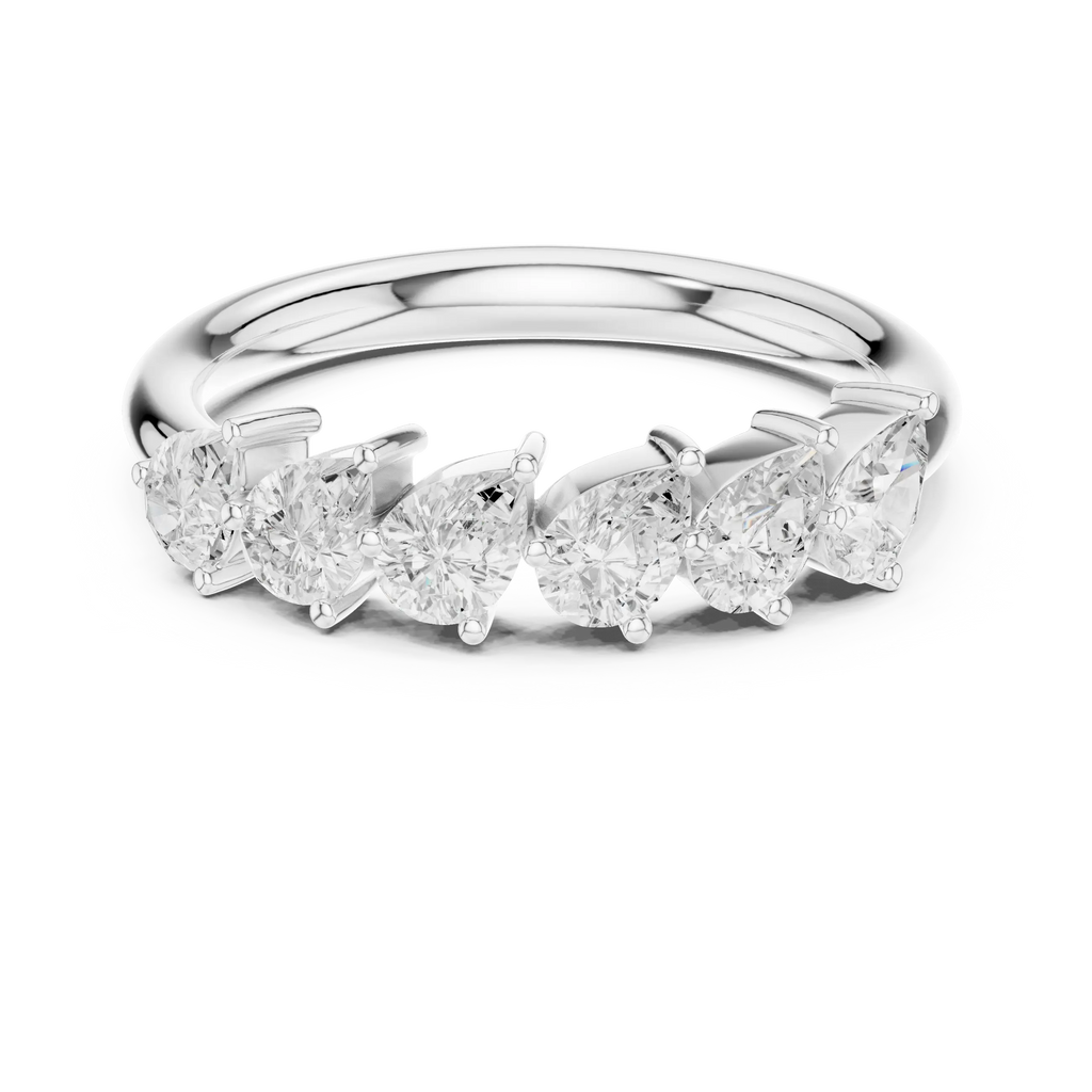 18K White Gold Five-Stone Pear Cut Diamond Wedding Band