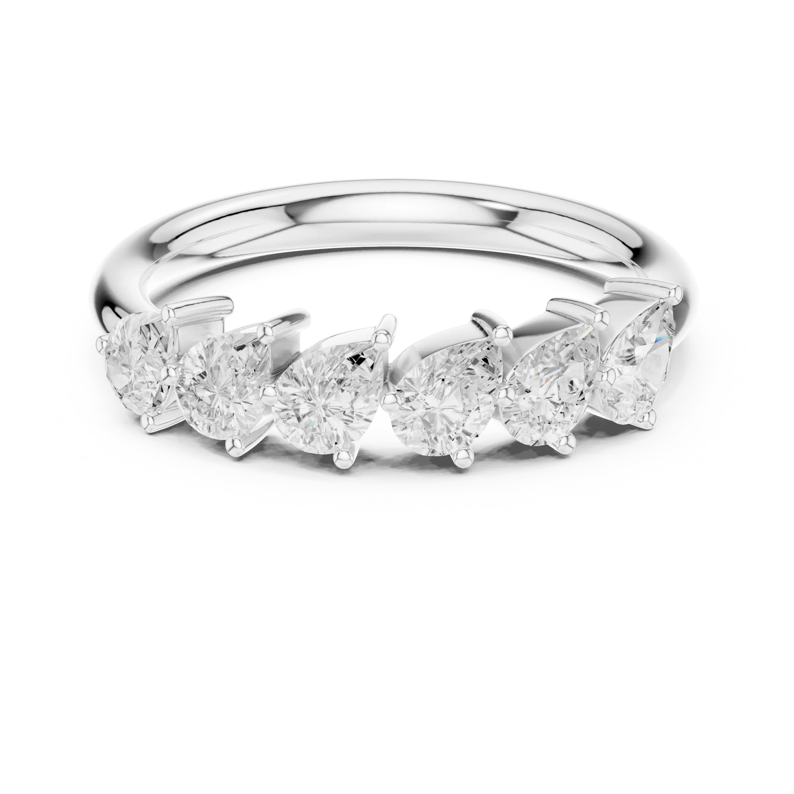 18K White Gold Five-Stone Pear Cut Diamond Wedding Band