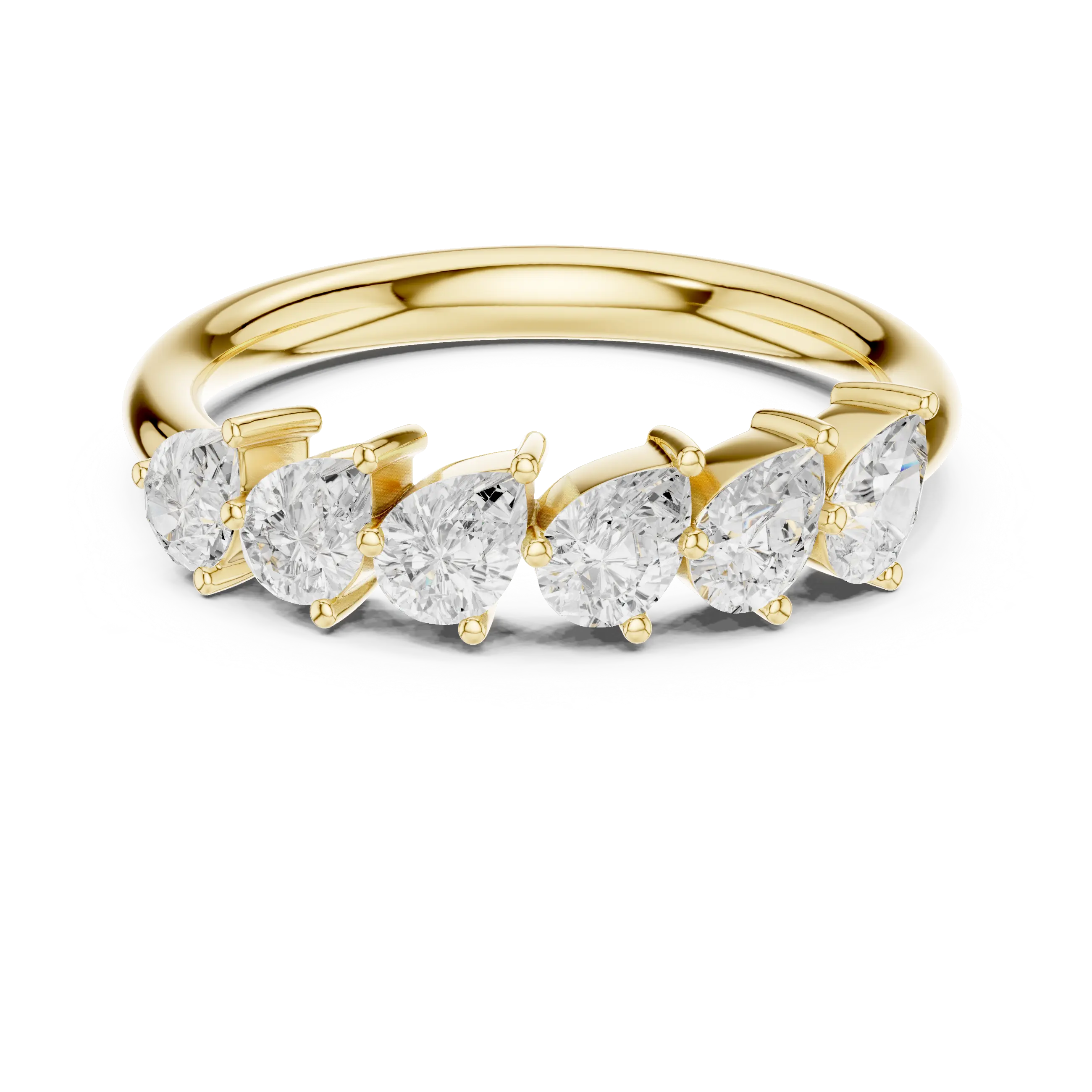 18K White Gold Five-Stone Pear Cut Diamond Wedding Band