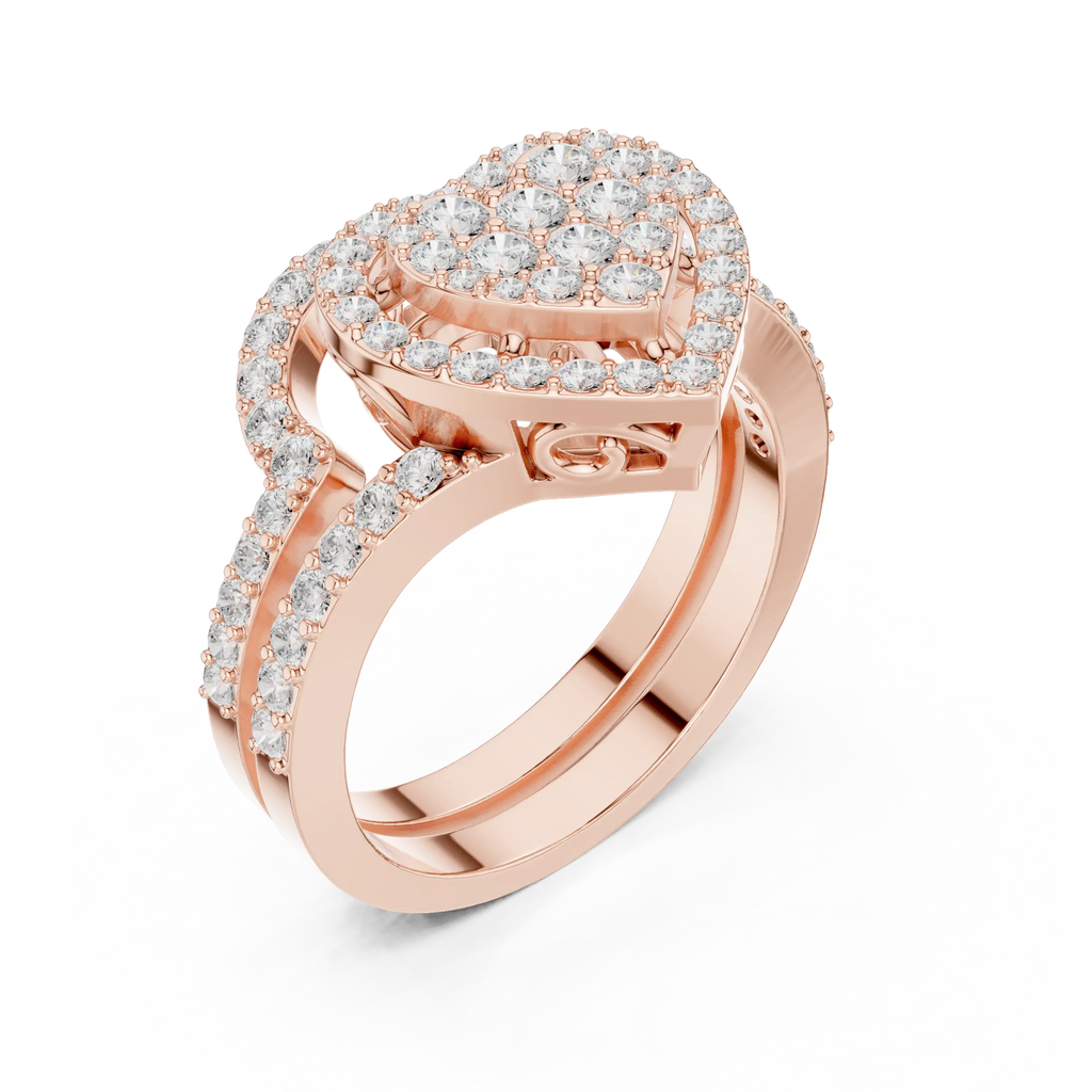 14K White Gold Heart Shaped Diamond Cluster Halo Engagement Ring