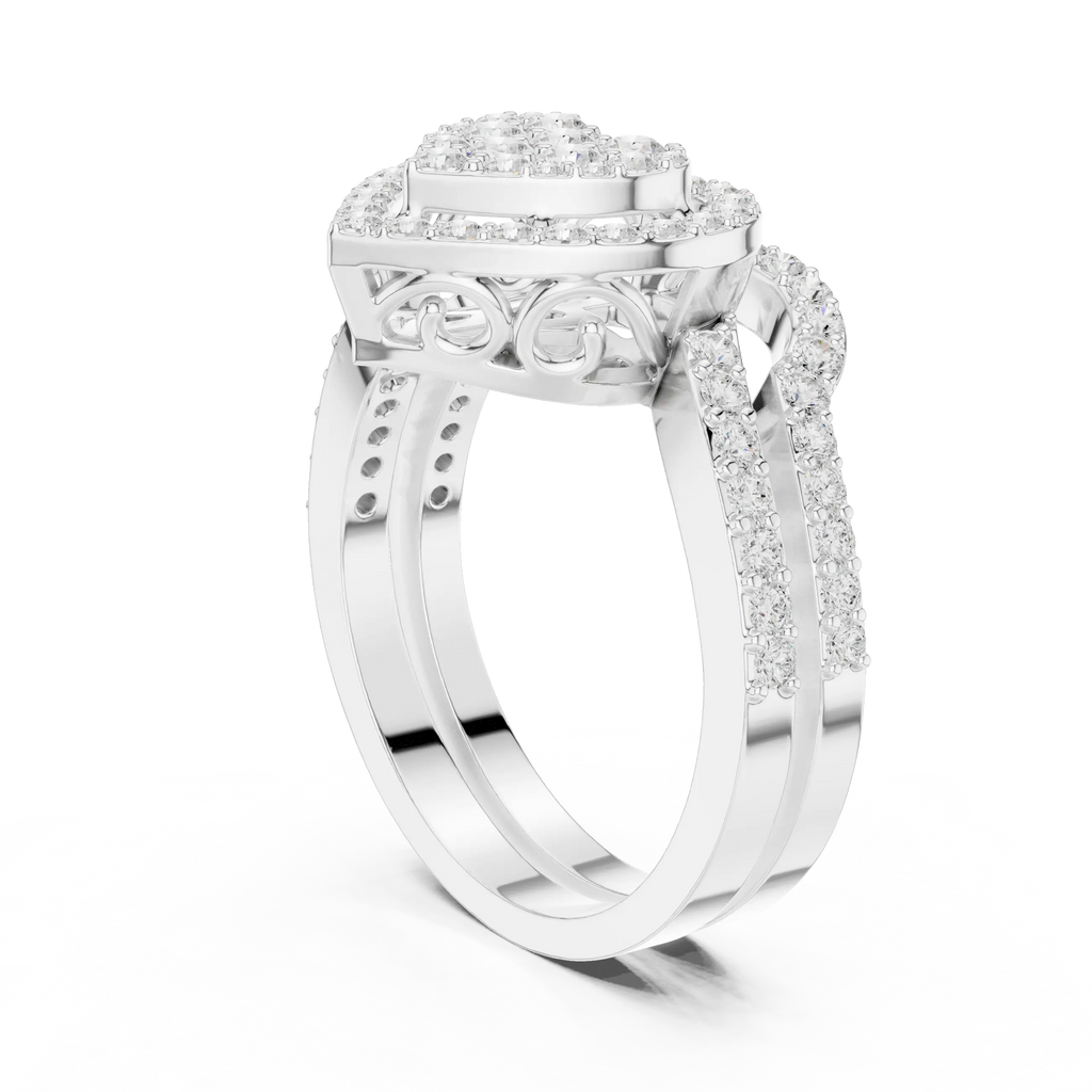 14K White Gold Heart Shaped Diamond Cluster Halo Engagement Ring