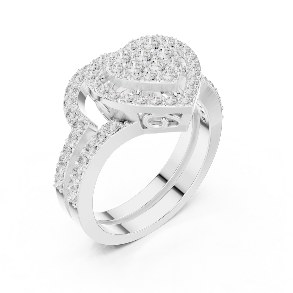 14K White Gold Heart Shaped Diamond Cluster Halo Engagement Ring