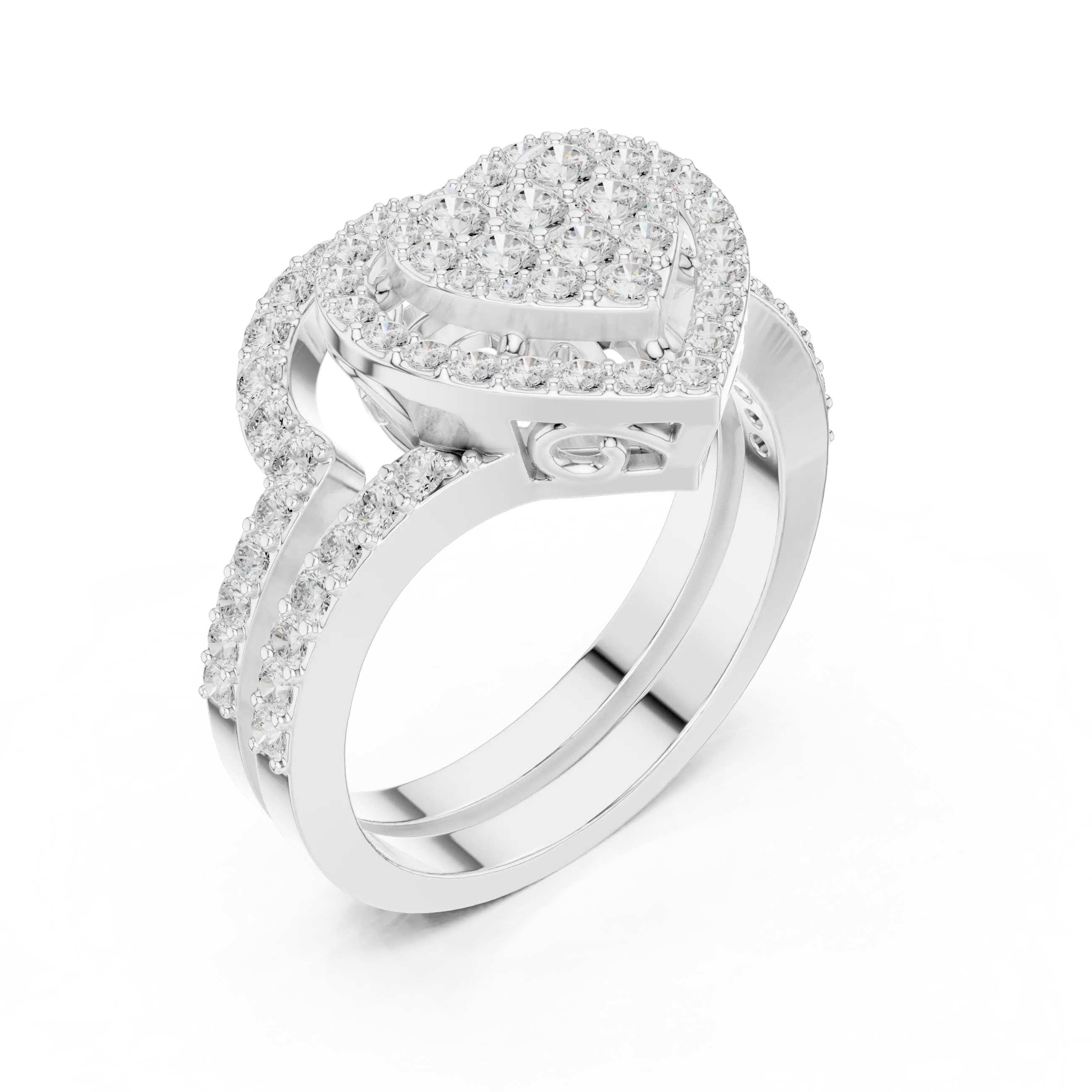 14K White Gold Heart Shaped Diamond Cluster Halo Engagement Ring