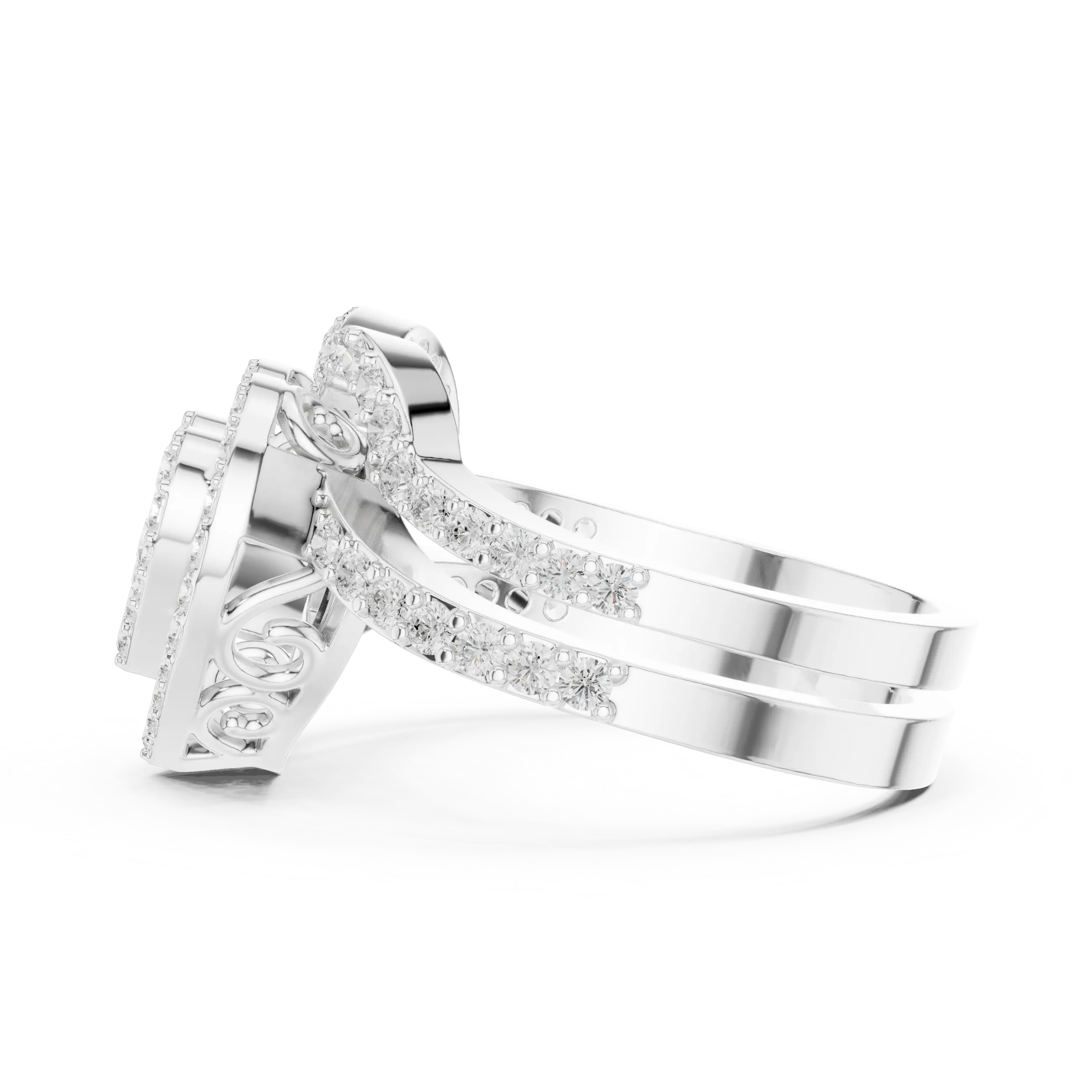 14K White Gold Heart Shaped Diamond Cluster Halo Engagement Ring