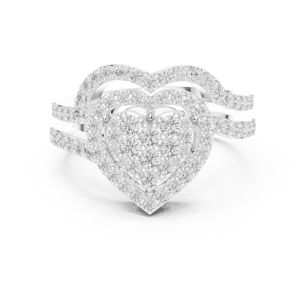 14K White Gold Heart Shaped Diamond Cluster Halo Engagement Ring