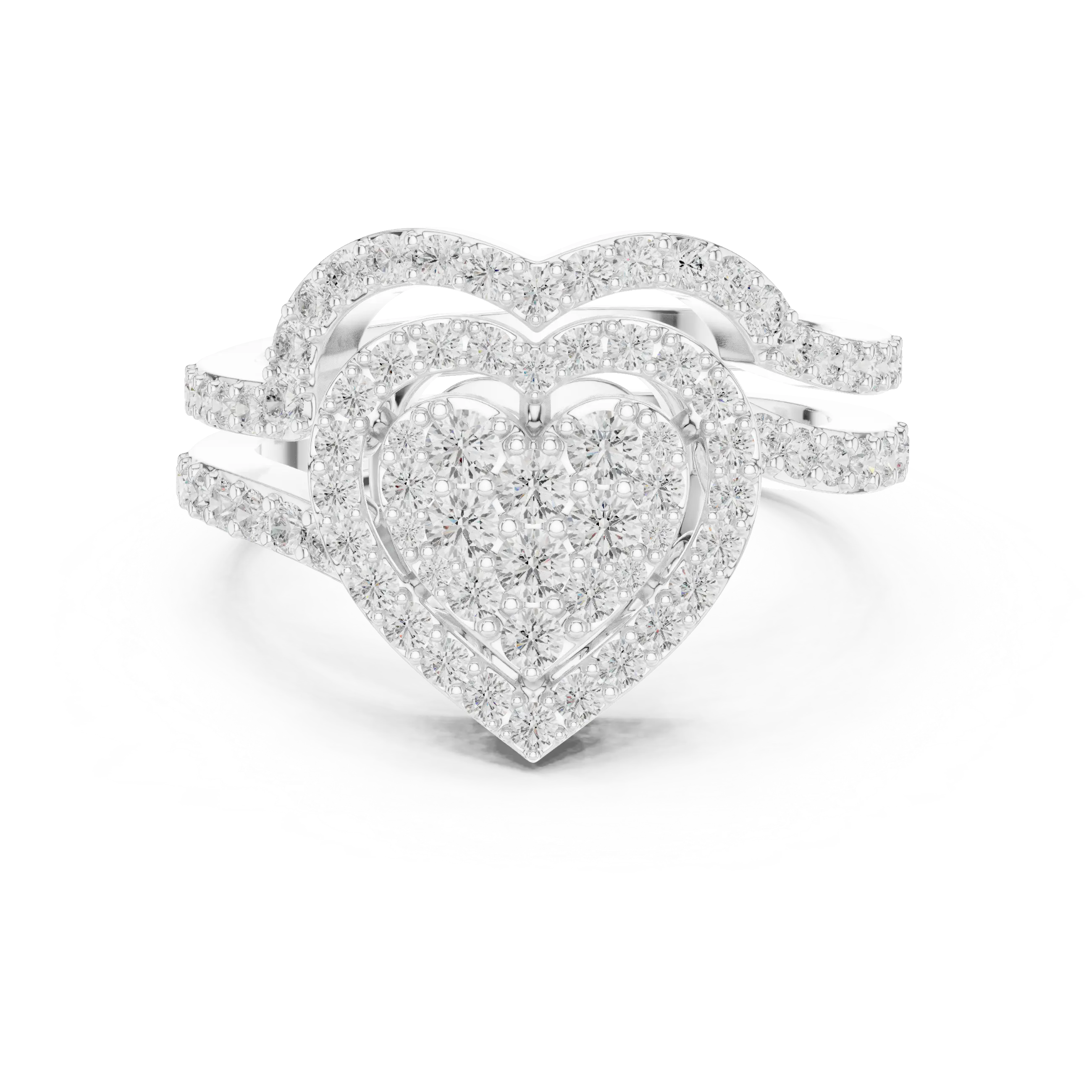 14K White Gold Heart Shaped Diamond Cluster Halo Engagement Ring