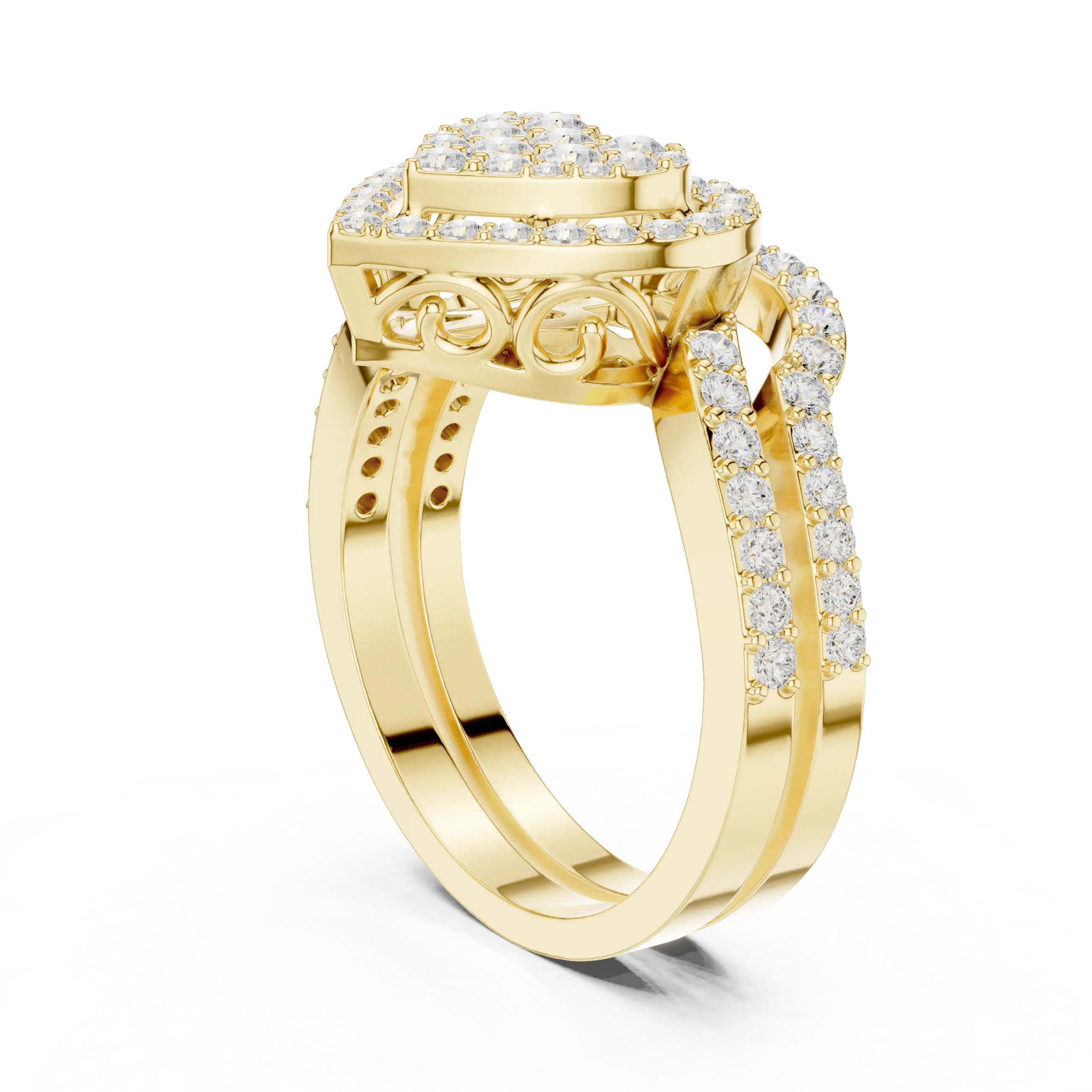 14K White Gold Heart Shaped Diamond Cluster Halo Engagement Ring