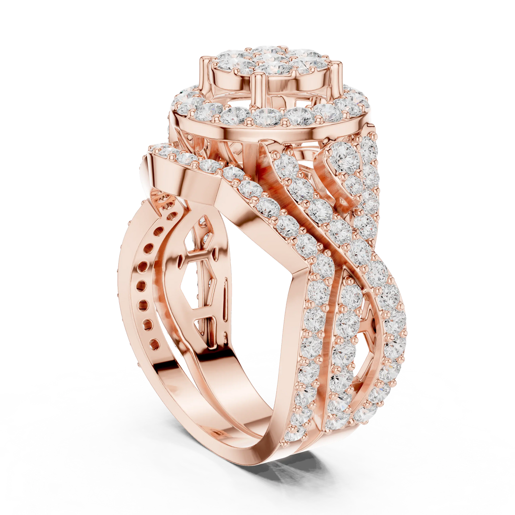 18K Yellow Gold Round Brilliant Diamond Cluster Halo Engagement Ring