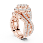 18K Yellow Gold Round Brilliant Diamond Cluster Halo Engagement Ring