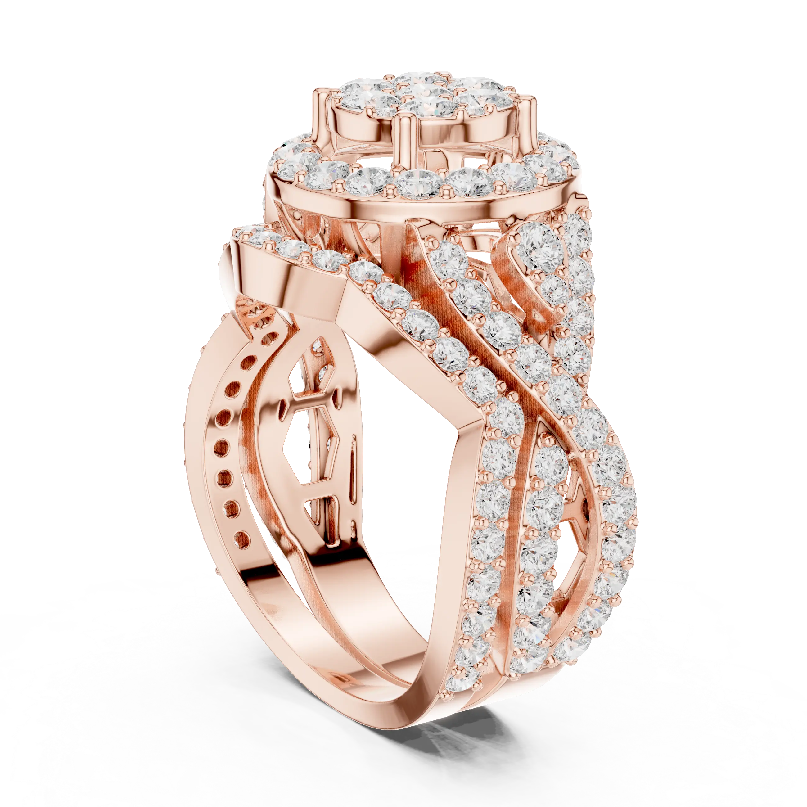 18K Yellow Gold Round Brilliant Diamond Cluster Halo Engagement Ring
